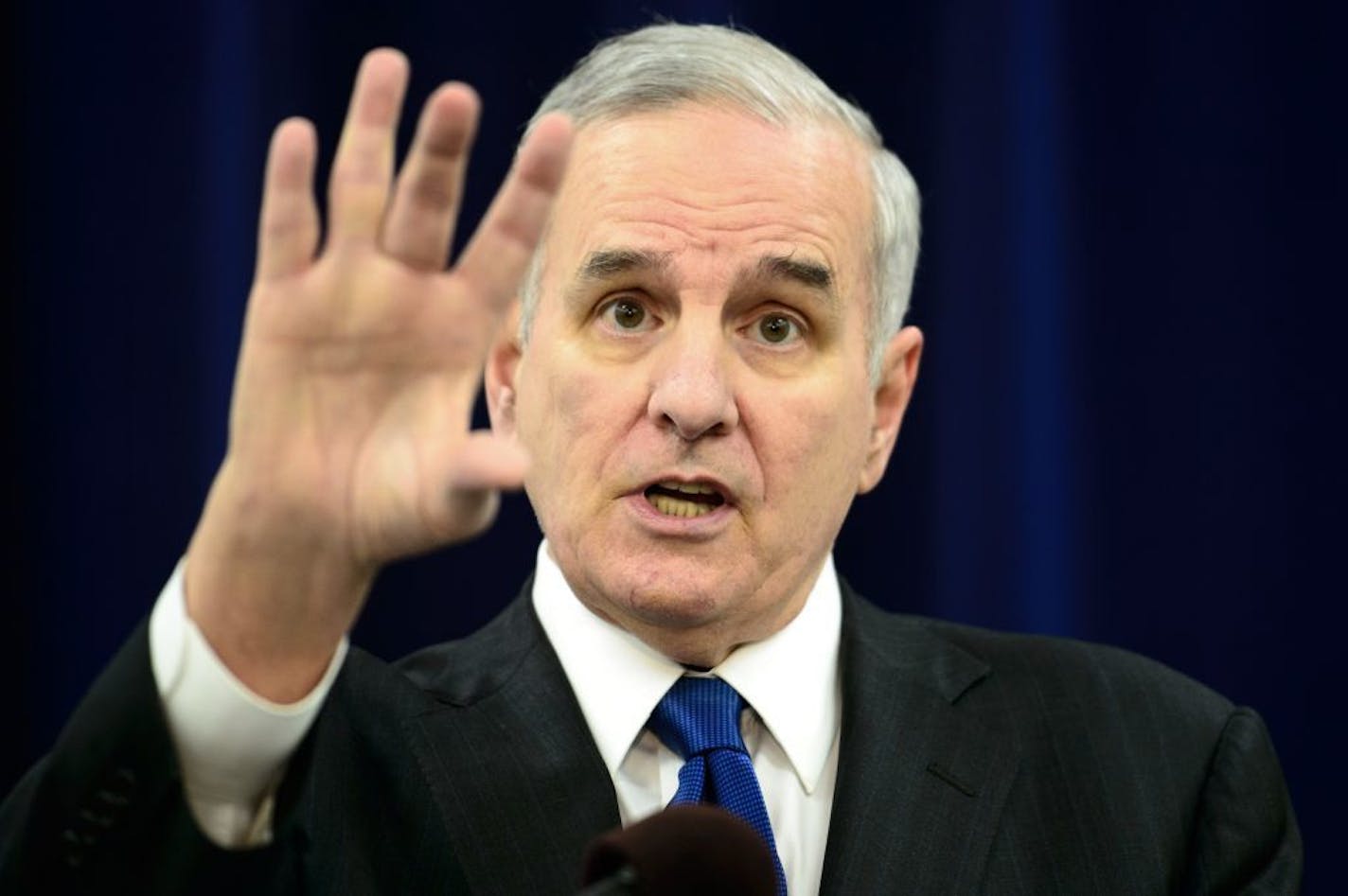 Governor Mark Dayton explained his plan to fix Minnesota's transportation systems at a press conference today.