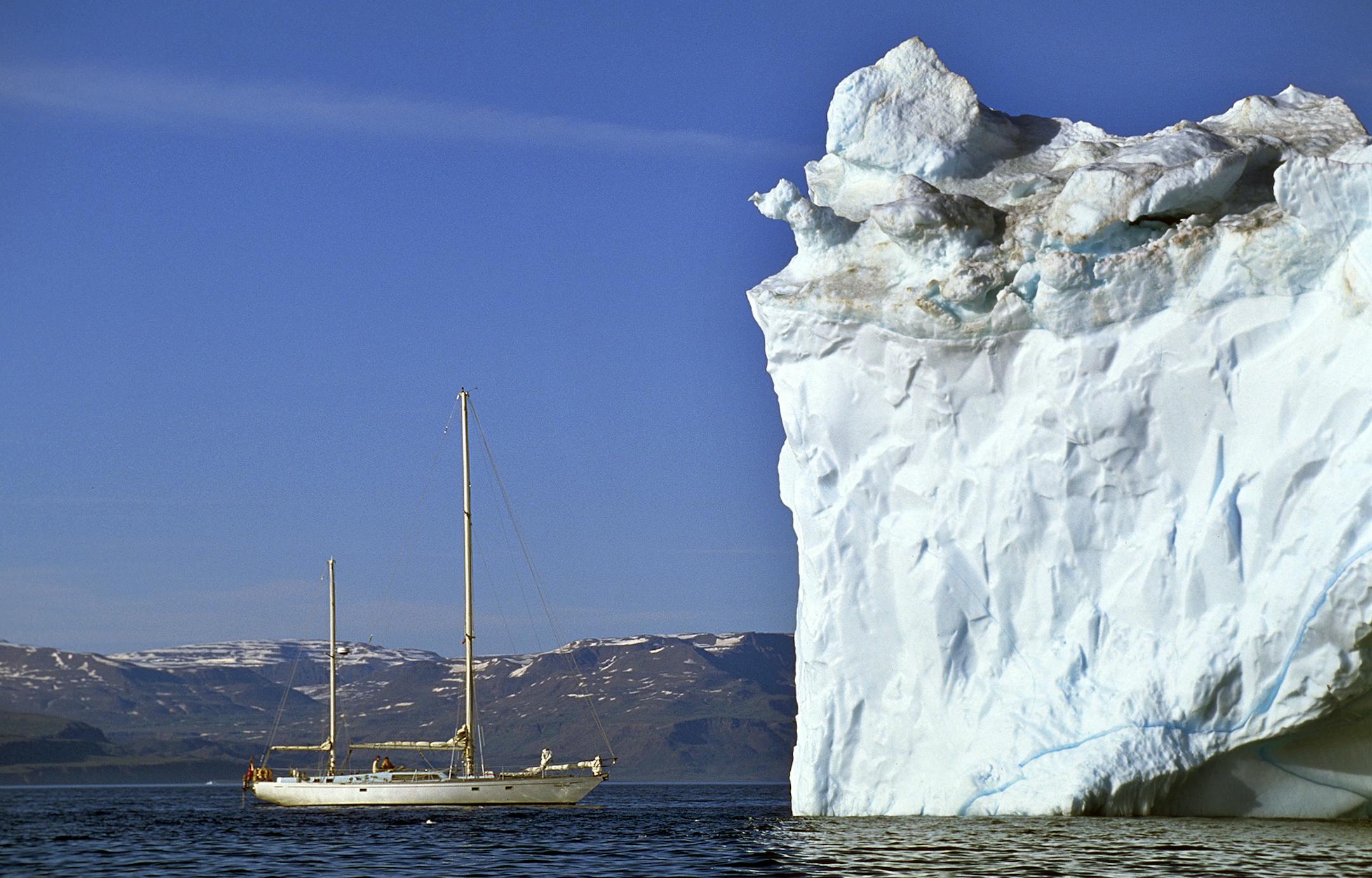 Cloud Nine nears an iceberg along the coast of Greenland in 1994.