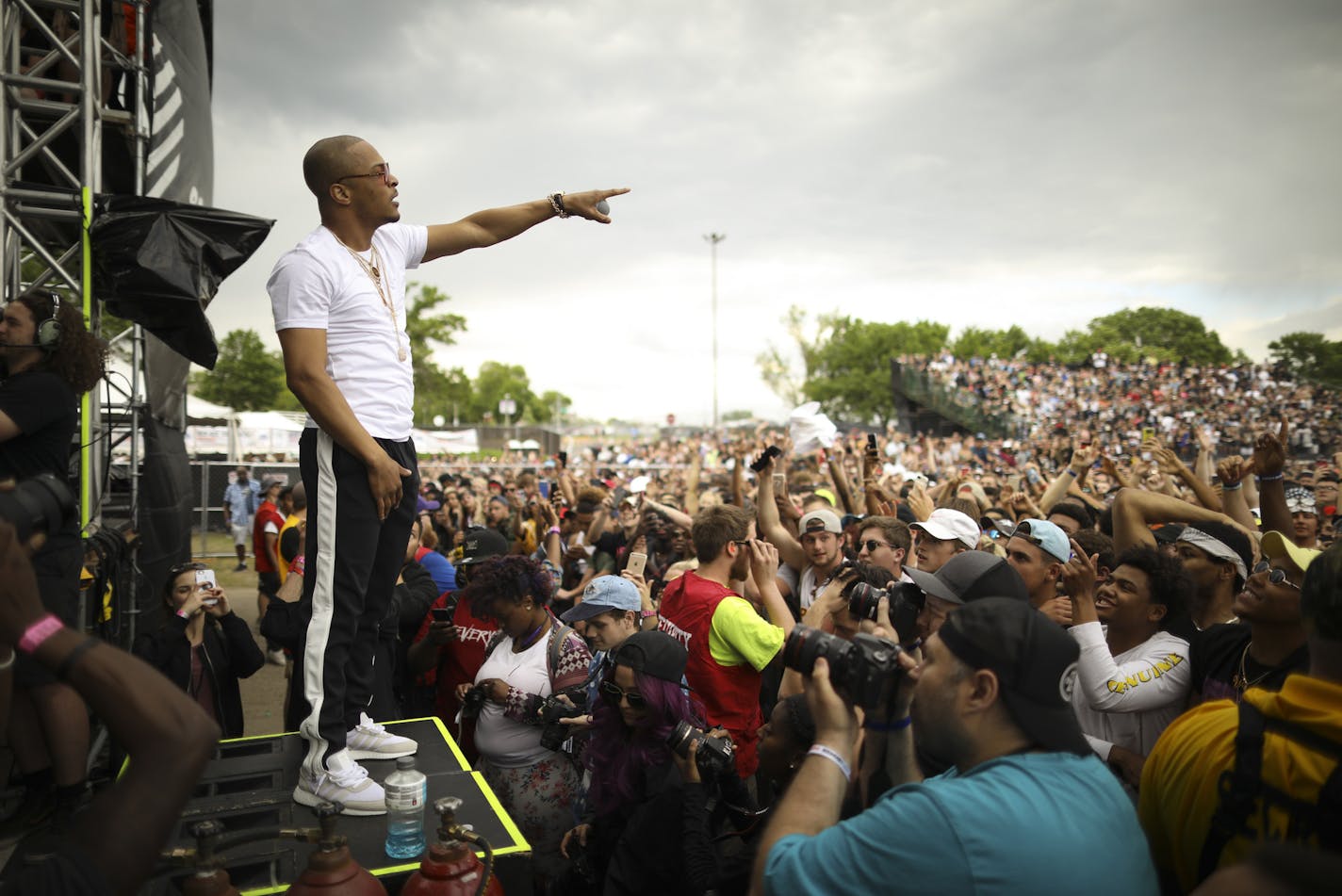 Top, T.I. had the crowd &#x2014; about 35,000 strong &#x2014;laughing and rapping along during his afternoon set. Above, the notoriously tardy Lauryn Hill took the stage right on time and gave a performance that spanned her career.
See more photos at startribune.com/variety.