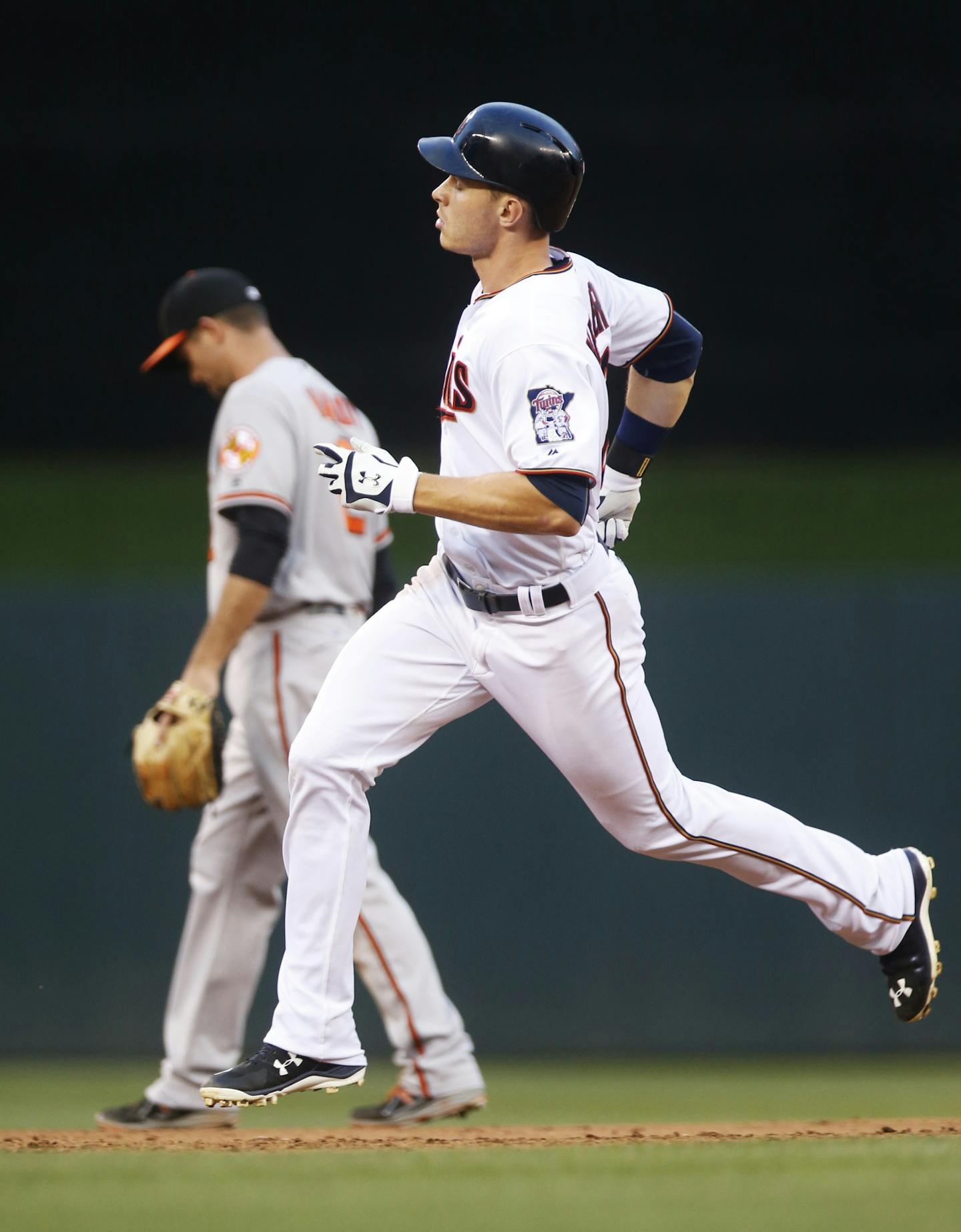 Minnesota Twins' Max Kepler rounds the bases on a solo home run off Baltimore Orioles pitcher Odrisamer Despaigne during the sixth inning of a baseball game Thursday, July 28, 2016, in Minneapolis. (AP Photo/Jim Mone)