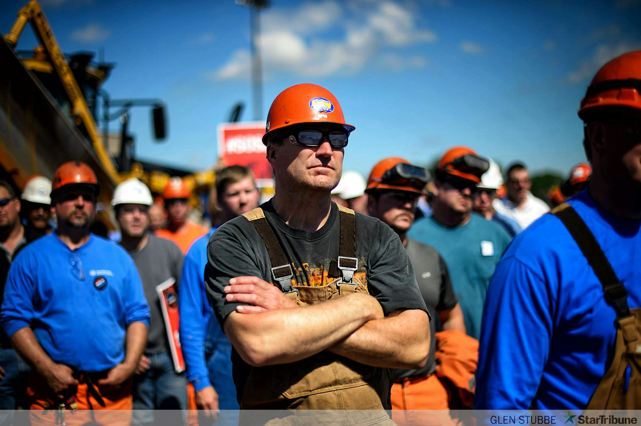 Iron Miners listened to Gov. Mark Dayton at a rally in Virginia, Minnesota against alleged illegal steel dumping from Asian countries.     ]   GLEN STUBBE * gstubbe@startribune.com  Monday June 23, 2014