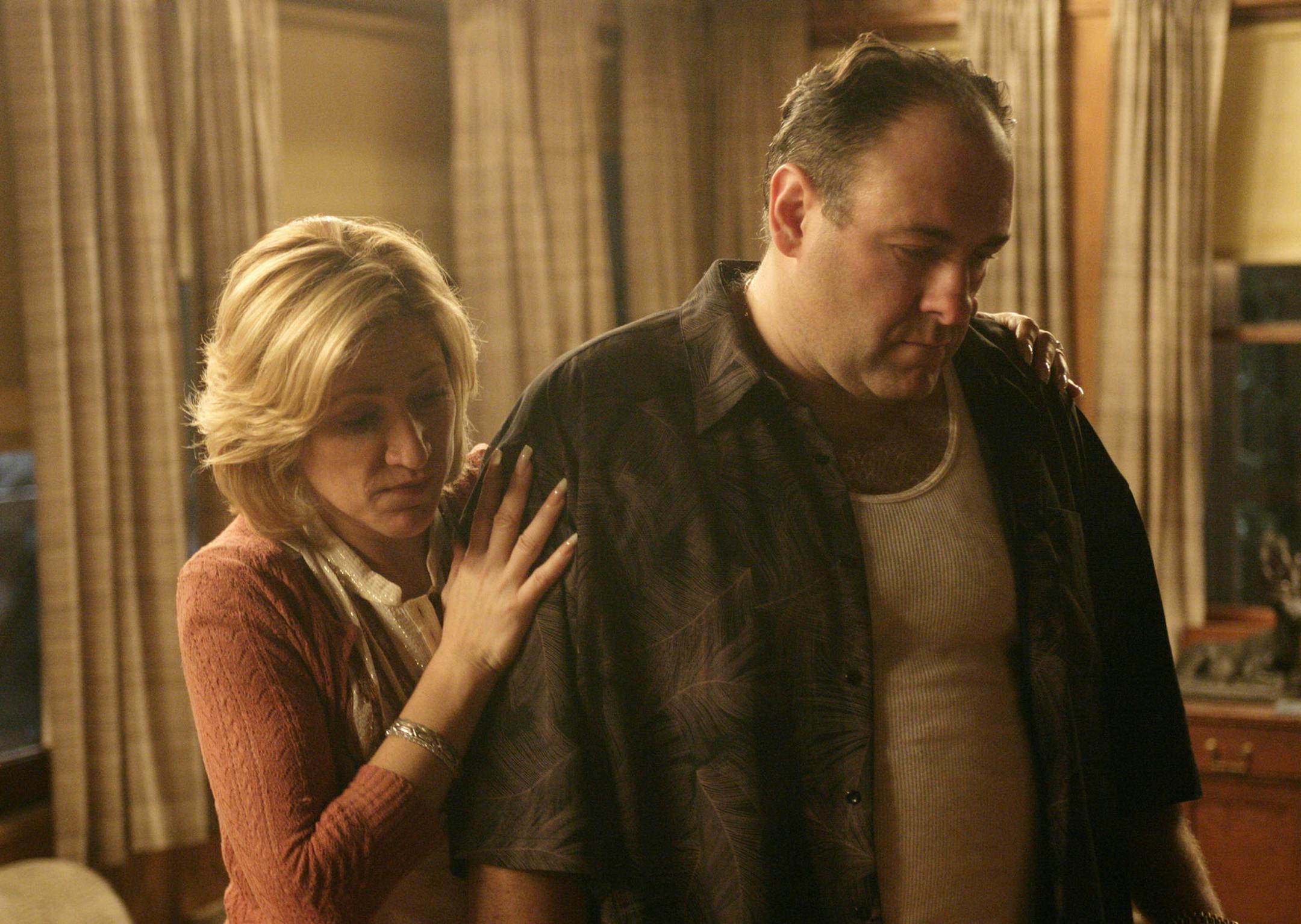 Edie Falco and James Gandolfini in an episode of the 1999-2007 HBO show "The Sopranos."