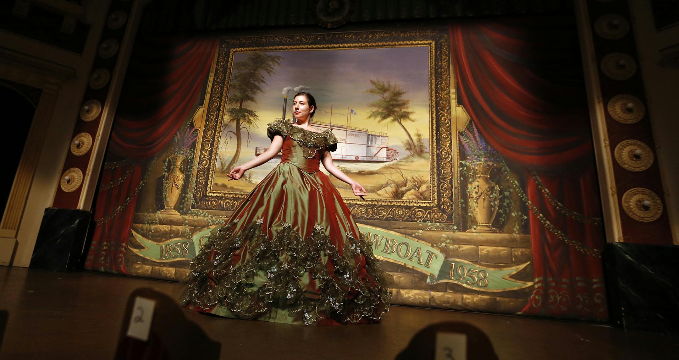 Shaina Ferguson modeled a costume for “Under the Gaslight,” the Showboat’s final production.