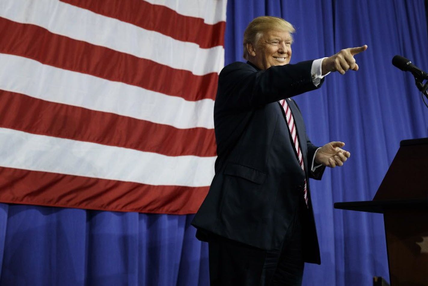 Donald Trump arrives to speak at a campaign rally at the Delaware County Fair, Thursday, Oct. 20, 2016, in Delaware, Ohio.