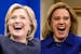 Hillary Clinton, left, is impersonated by "Saturday Night Live" star Kate McKinnon, right.