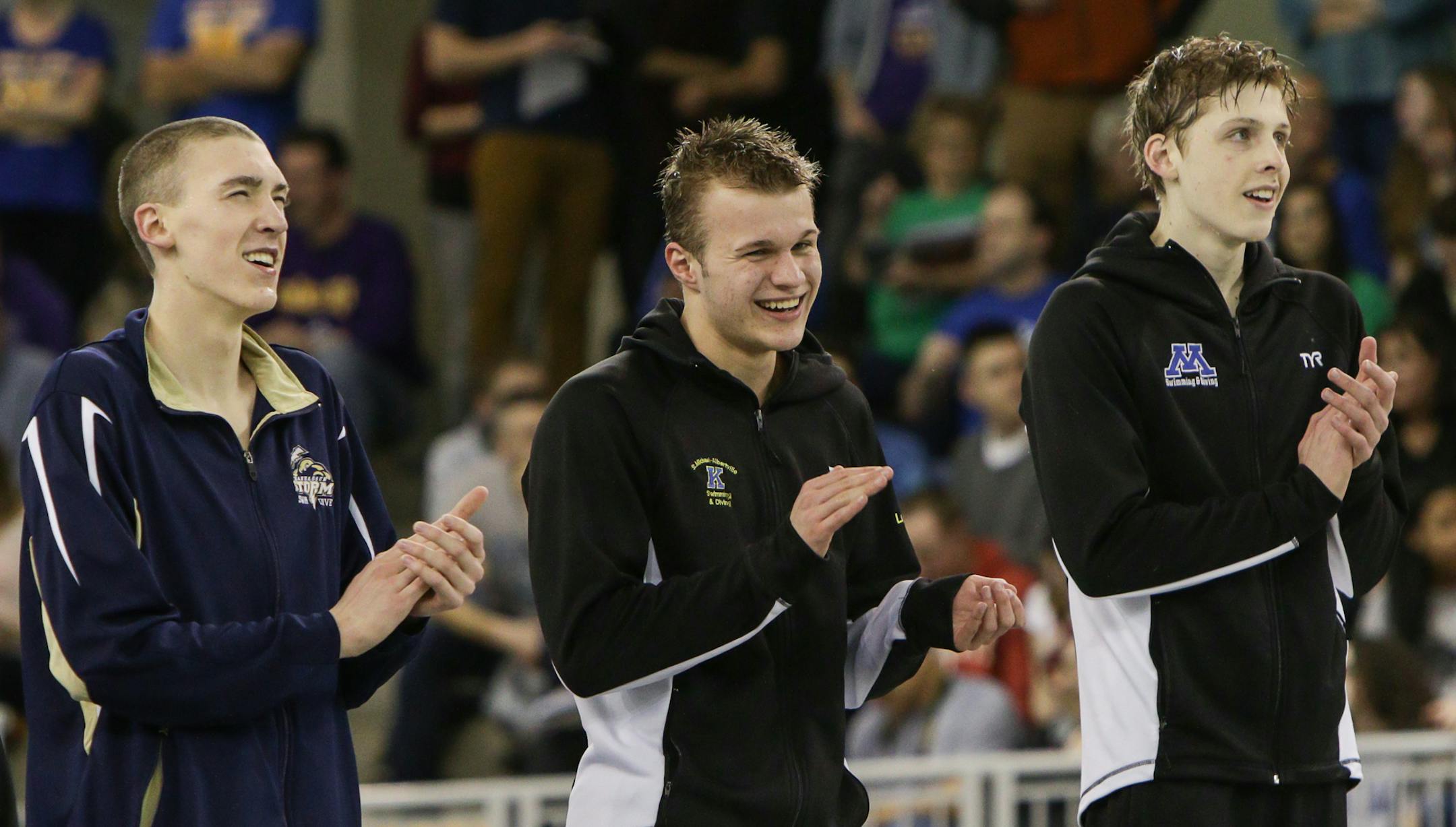 Sam Schilling from Minnetonka atop the podium winning the 200 yd freestyle at the Class 2A Boys Swimming & Diving Tournament on March 5, 2016 at the Aquatic Center at the University of Minnesota in Minneapolis, Minn. [ Special to Star Tribune, photo by Matt Blewett, Matte B Photography, matt@mattebphoto.com, 2016 MSHSL Boys Swimming & Diving Tournament