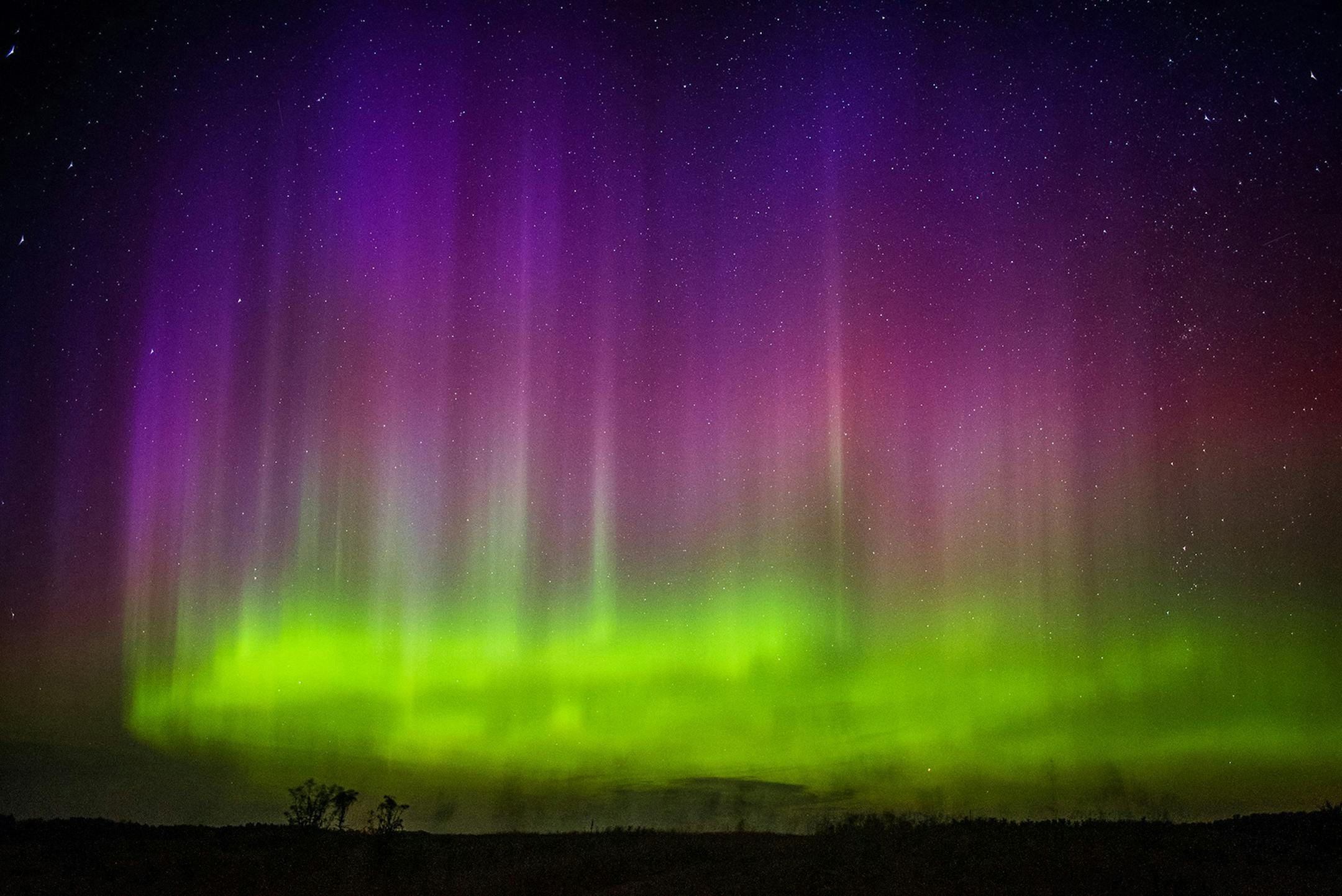 The Northern Lights shimmer in the skies above Kroshel, Minn., on Saturday, Aug. 15, 2015. The Aurora Borealis was visible as far south at the Twin Cities Saturday. (Mark Vancleave/Minneapolis Star Tribune/TNS) ORG XMIT: MIN1508162021391234