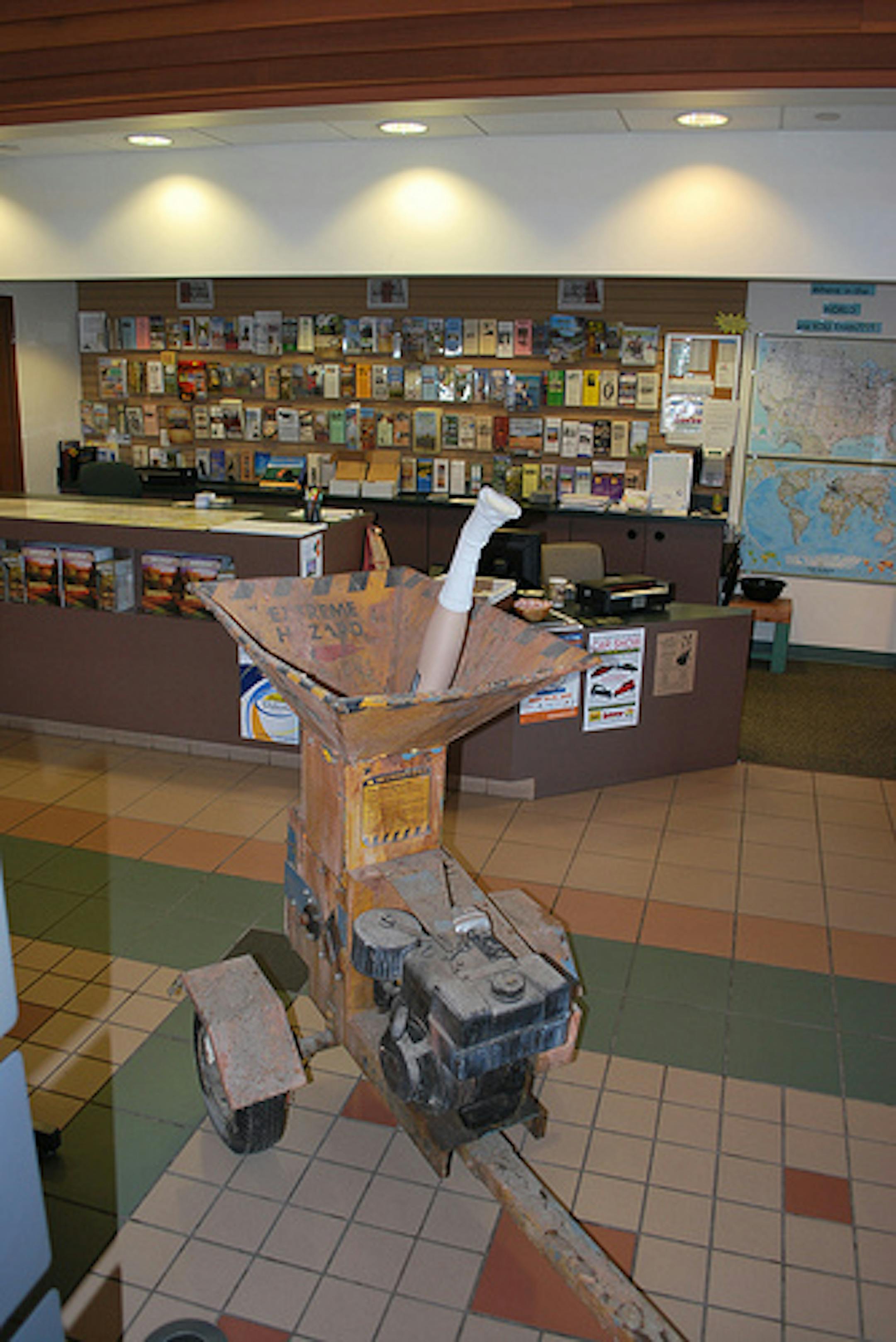 This is the actual wood chipper (though, not an actual leg) made famous in the movie "Fargo." The city is using it starting Saturday as a tourist attraction.