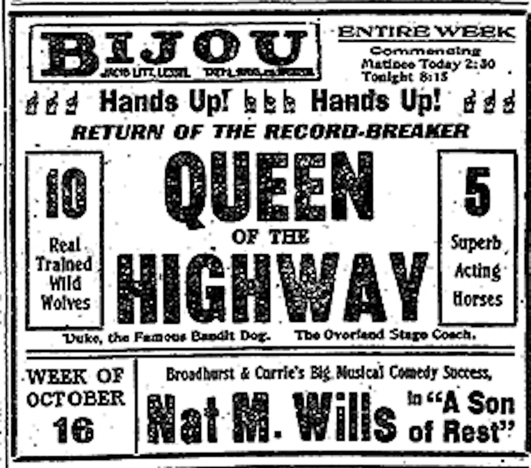 Bijou Theater ad in Minneapolis Tribune, October 1904