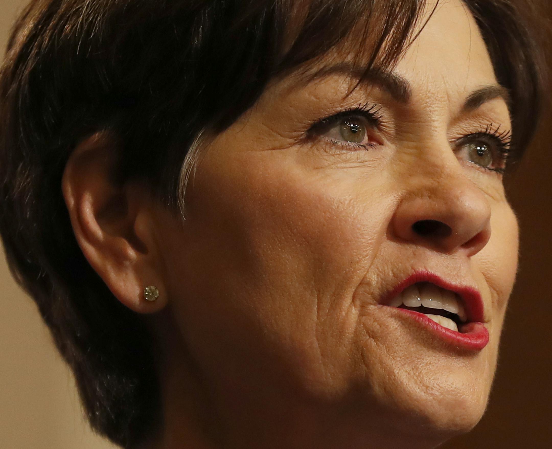 Iowa Gov. Kim Reynolds speaks after being sworn in as governor during a ceremonial swearing in, Wednesday, May 24, 2017, at the Statehouse in Des Moines, Iowa. (AP Photo/Charlie Neibergall)
