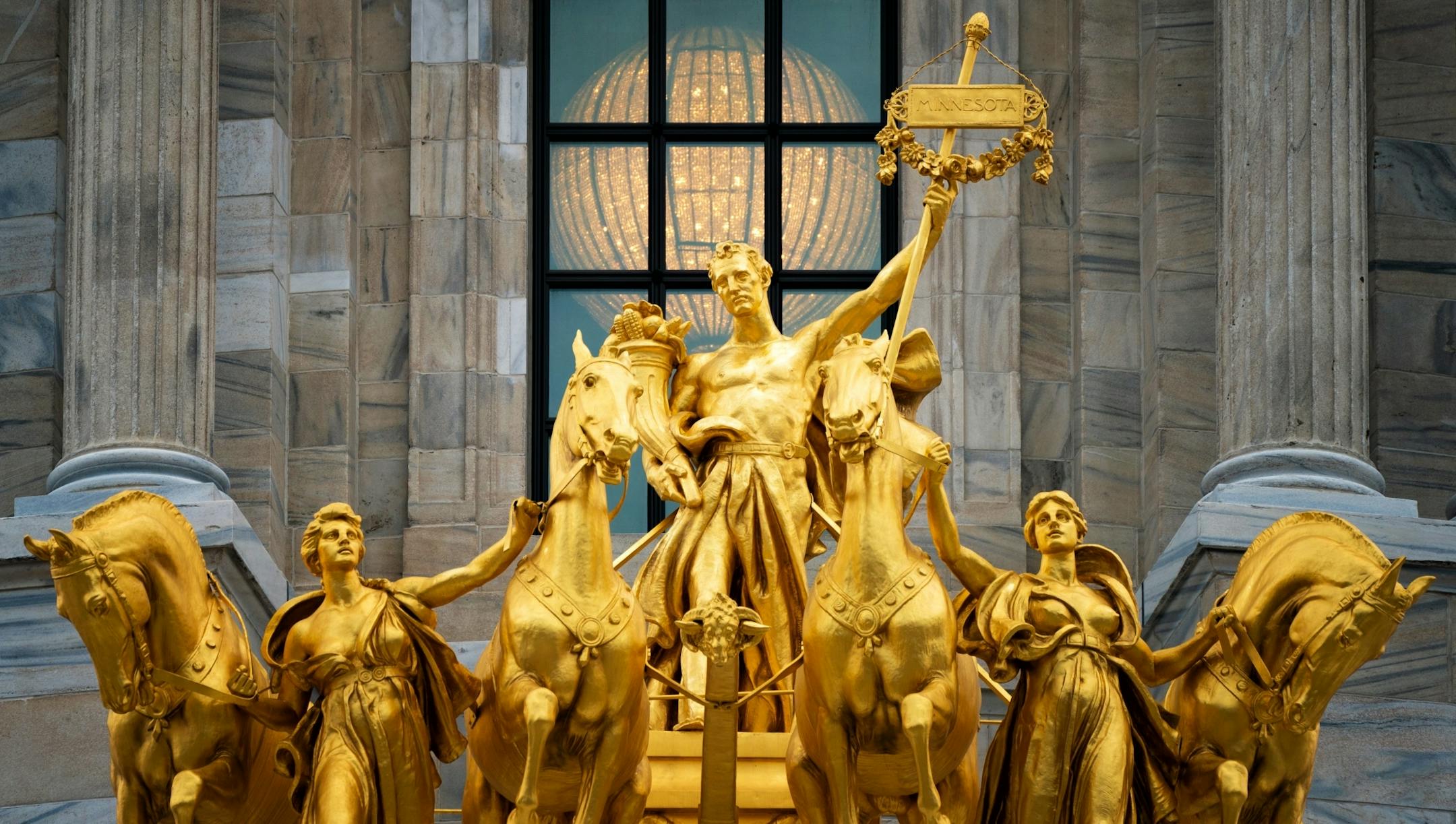 The electrolier is illuminated at the Minnesota State Capitol on the first day of the 91st Minnesota legislative session.