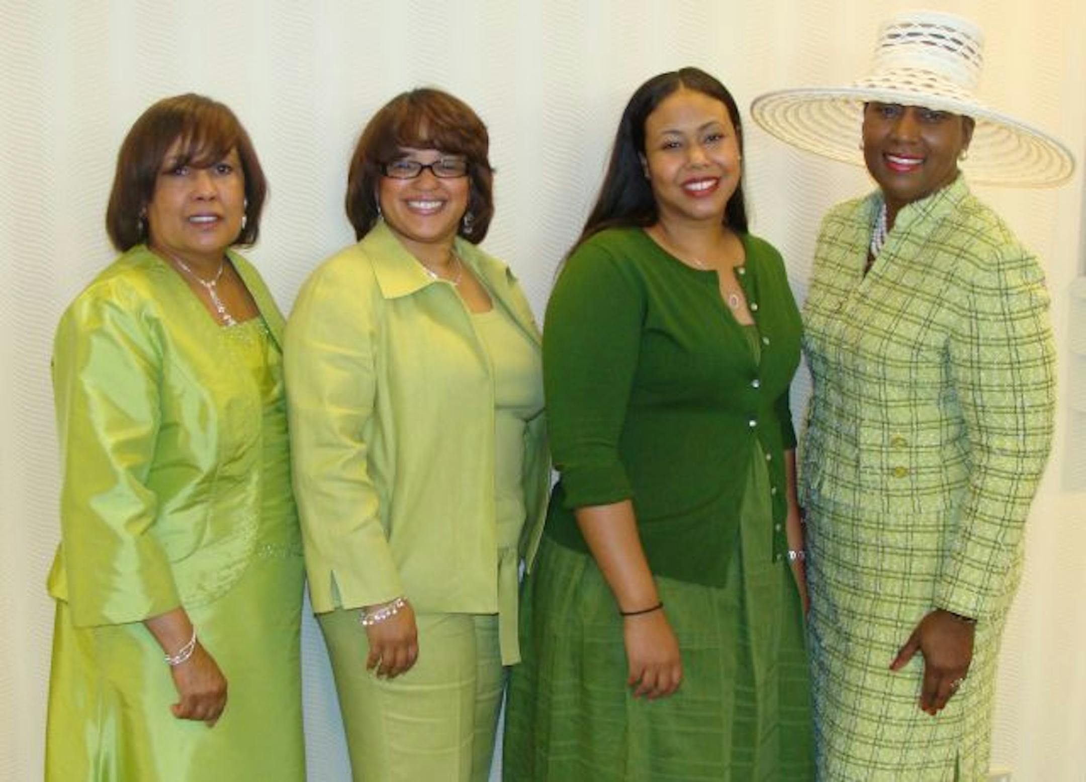Attendees at the 2009 Ebony Fashion Fair, sponsored locally by sorority Alpha Kappa Alpha, at the Marriott City Center in Minneapolis. Peggye Mezile, event chair; Lori Jackson, ticket and budget chair; Tiffany Scott Knox, event co-chair; and Lorraine Griffin Johnson, president of the local chapter.