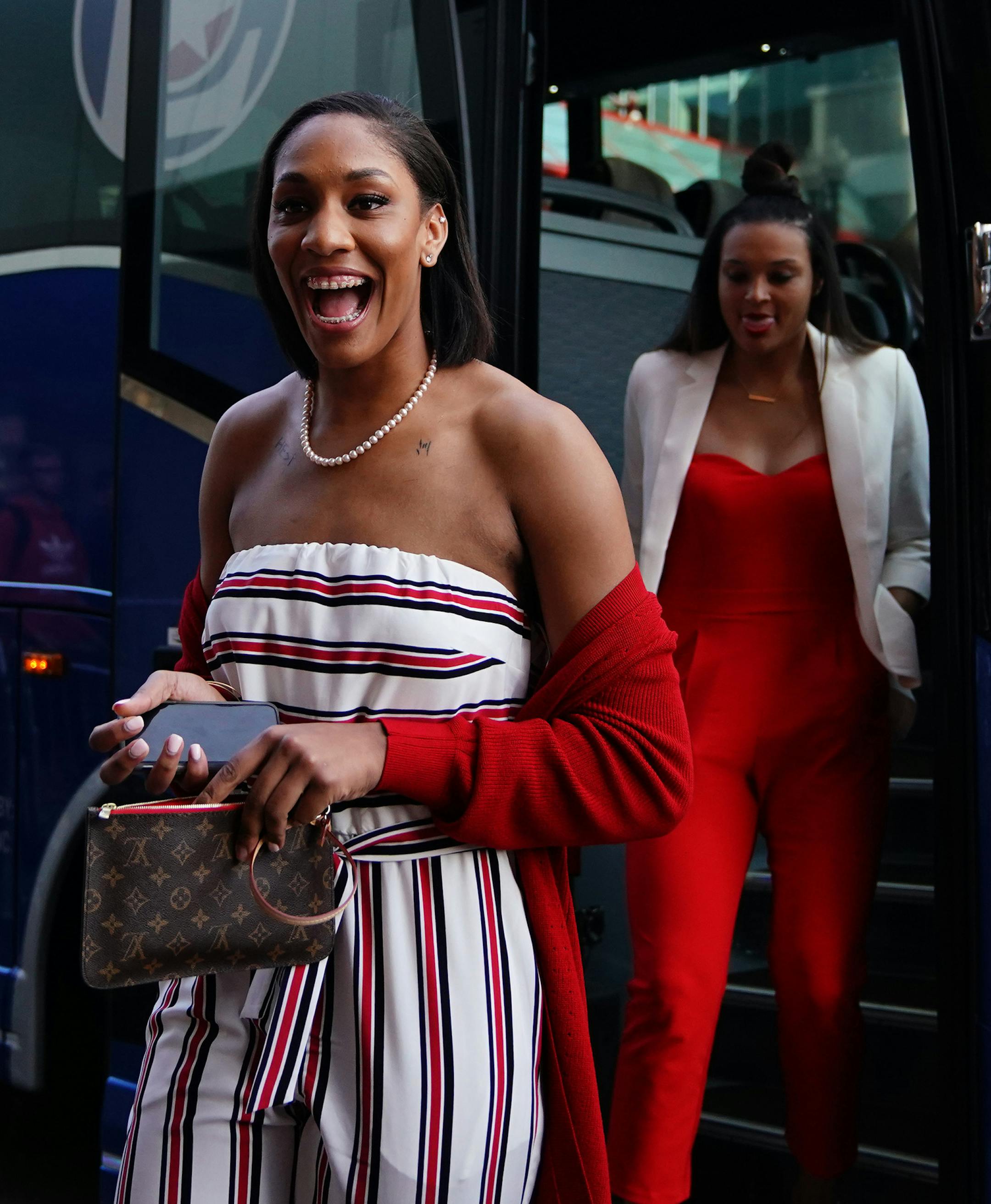Las Vegas Aces forward A'ja Wilson signed autographs for fans as she arrived on the orange carpet. ] ANTHONY SOUFFLE ï anthony.souffle@startribune.com Players arrived on the orange carpet for a private formal reception ahead of the WNBA All Star Game Friday, July 27, 2018 at the Target Center in Minneapolis