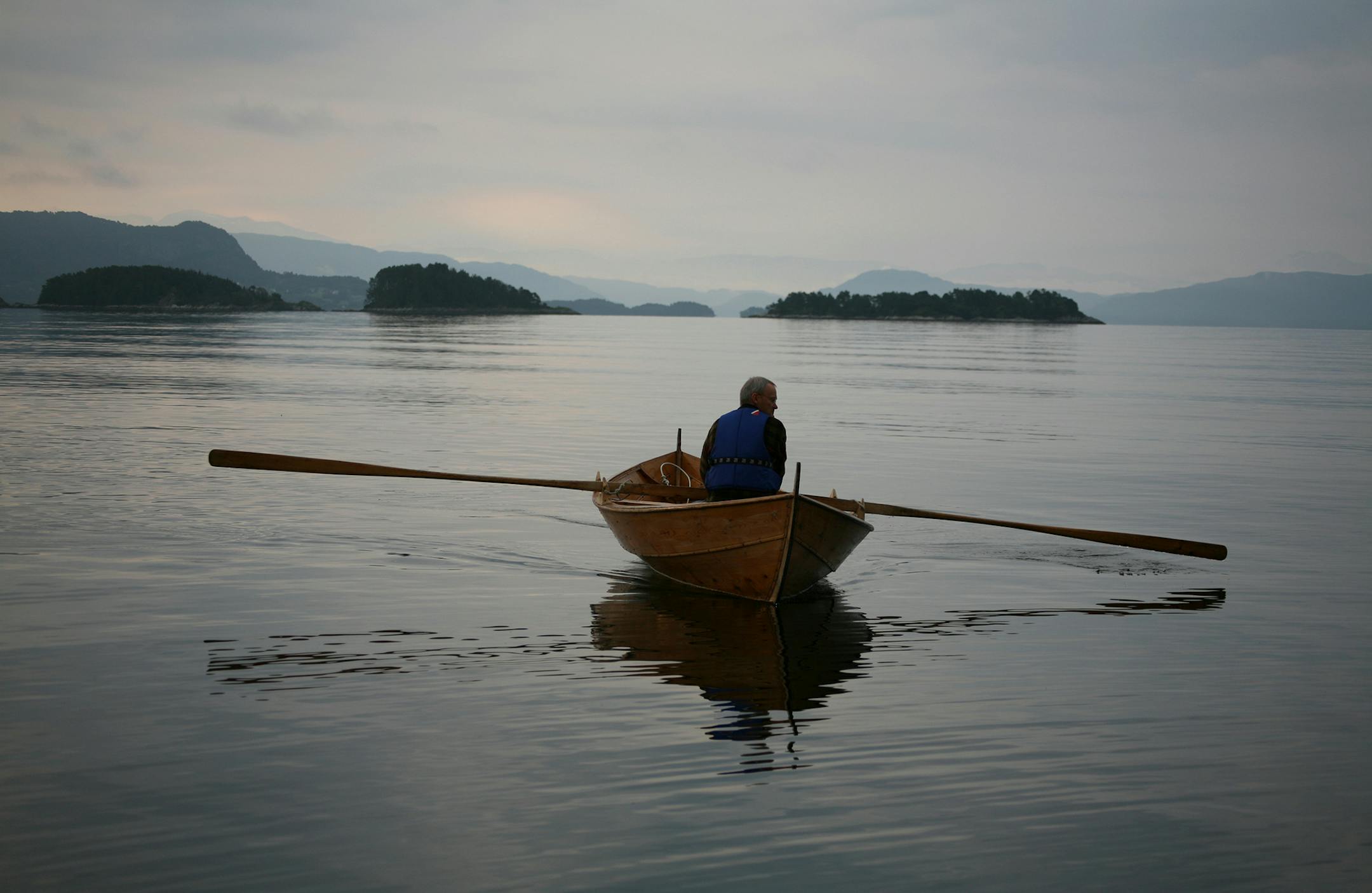 Sven Husby in row boat on location for the shooting of "A Sea Change: A World Without Fish." (Daniel de la Calle for Niijii Films)