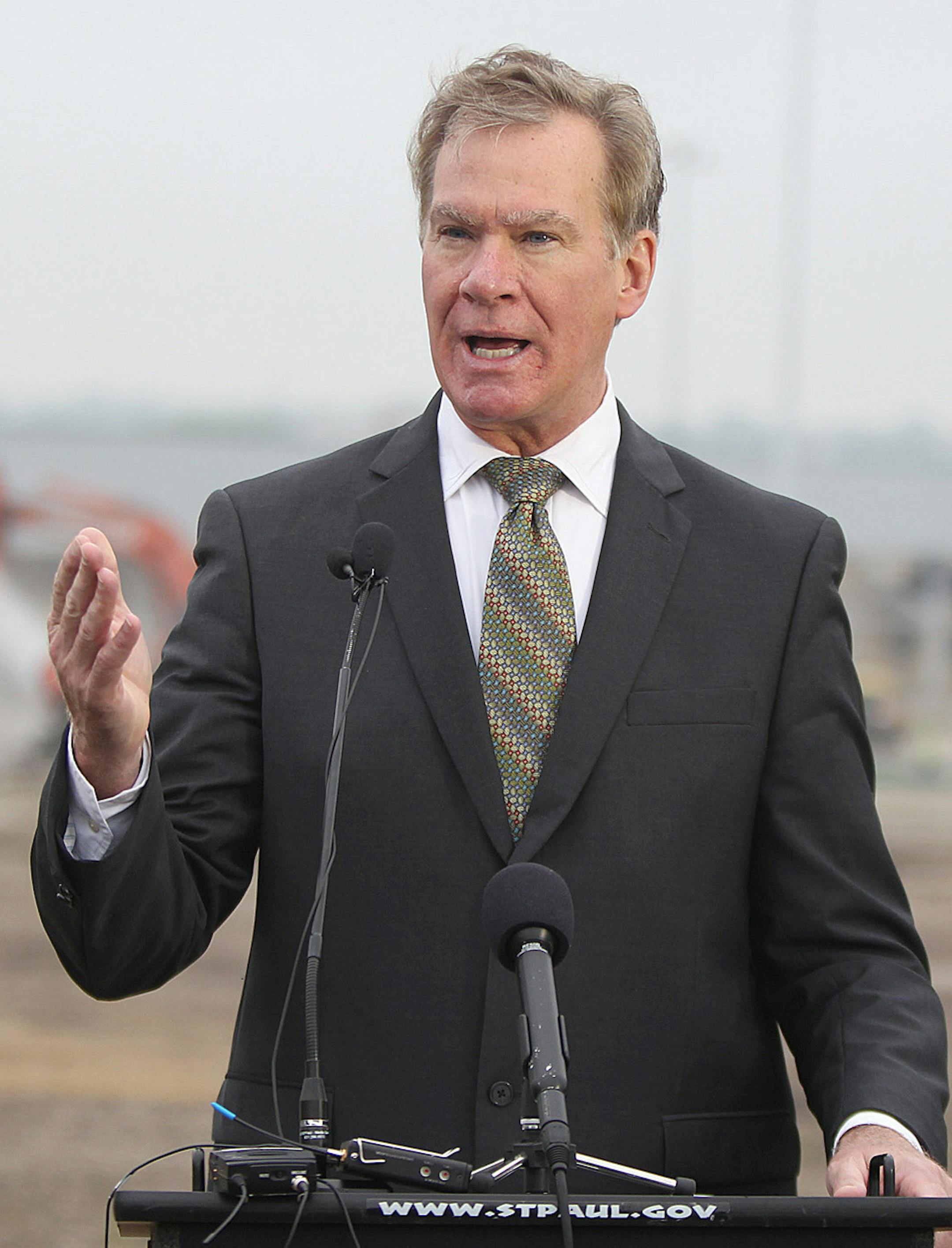 St. Paul Mayor Chris Coleman, left, and St. Paul City Councilmember Chris Tolbert kicked off the demolition of the 150-acre former Twin Cities Ford Assembly Plant, Monday, June 10, 2013 in St. Paul, MN. The Ford company has played an important role in St. Paul for nearly 90 years. (ELIZABETH FLORES/STAR TRIBUNE) ELIZABETH FLORES &#xac;&#x2022; eflores@startribune.com ORG XMIT: MIN1306100935055070
