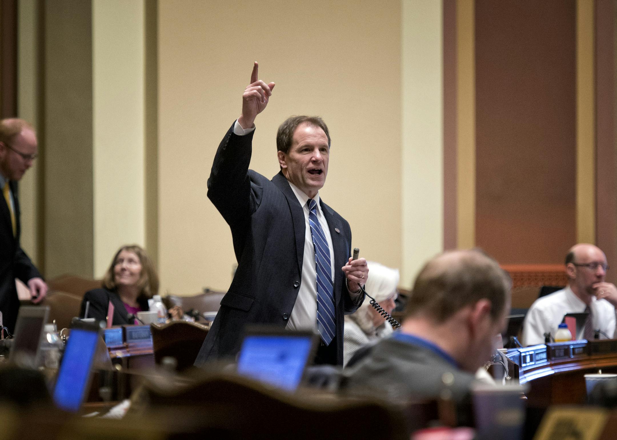 Rep. Paul Marquart, DFL-Dilworth, chairman of the education finance committee and sponsor of the K-12 education bill, spoke for his bill on the House floor. Tuesday, April 23, 2013. ] GLEN STUBBE * gstubbe@startribune.com