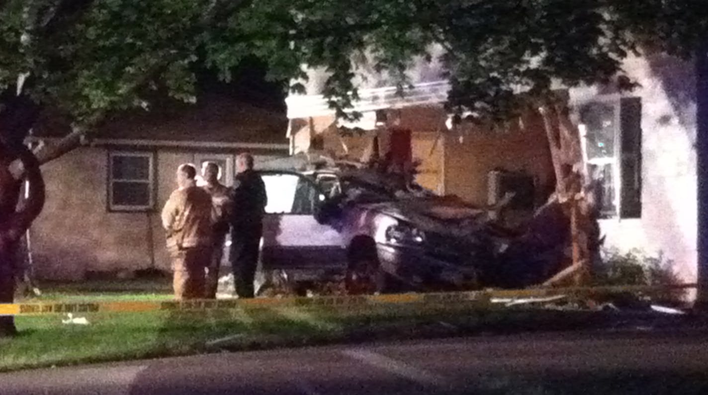 A suspected thief with police in pursuit slammed an SUV into a Blaine home early Friday and was killed, authorities said. The crash happened shortly after 2:30 a.m. at a home in the 10400 block of Terrace Road. Photo provided by KSTP-TV.