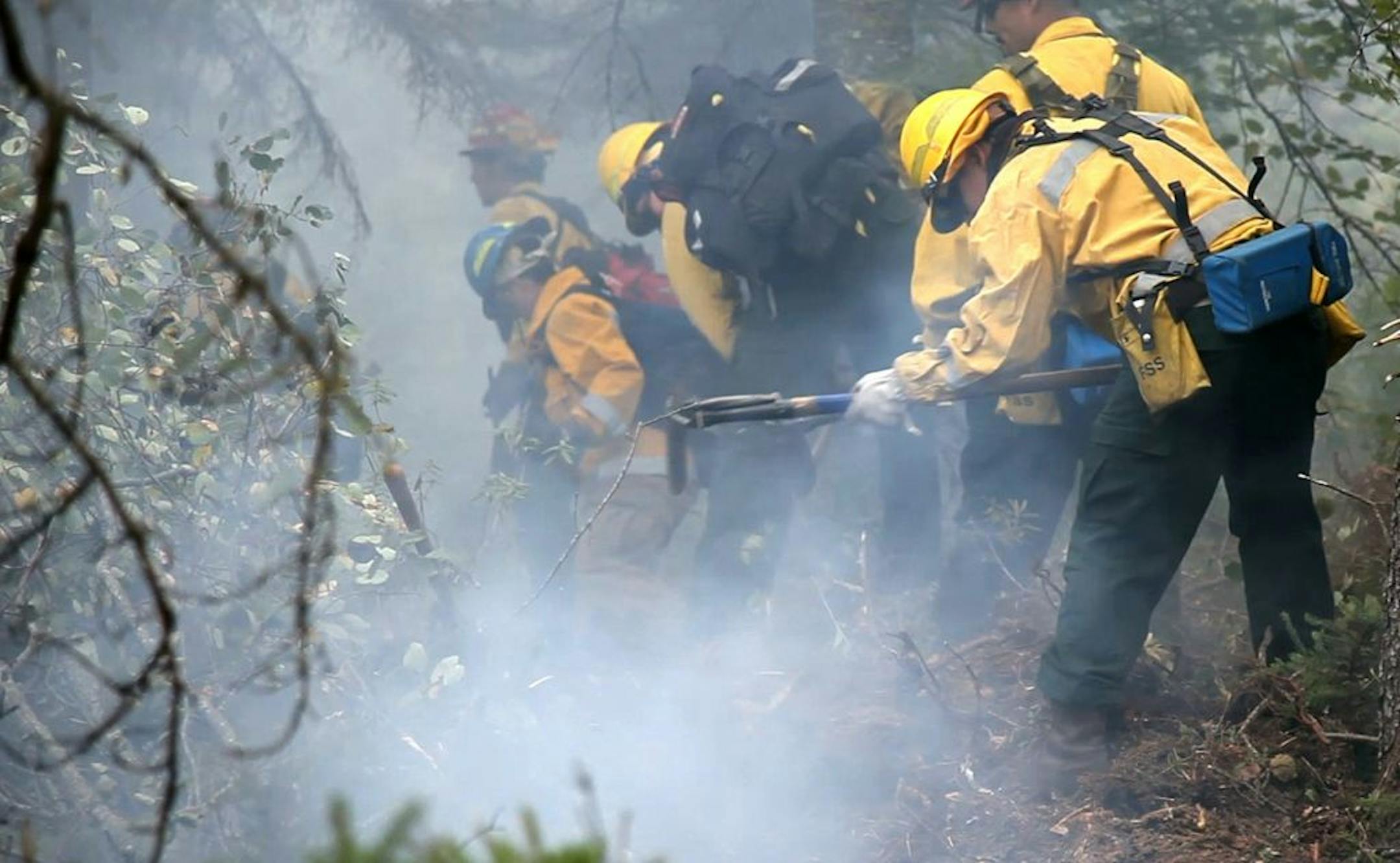 Fire crews dig a fire line on the southern edge of the Pagami Creek Fire, north of Isabella and just south of the BWCA border Tuesday afternoon.