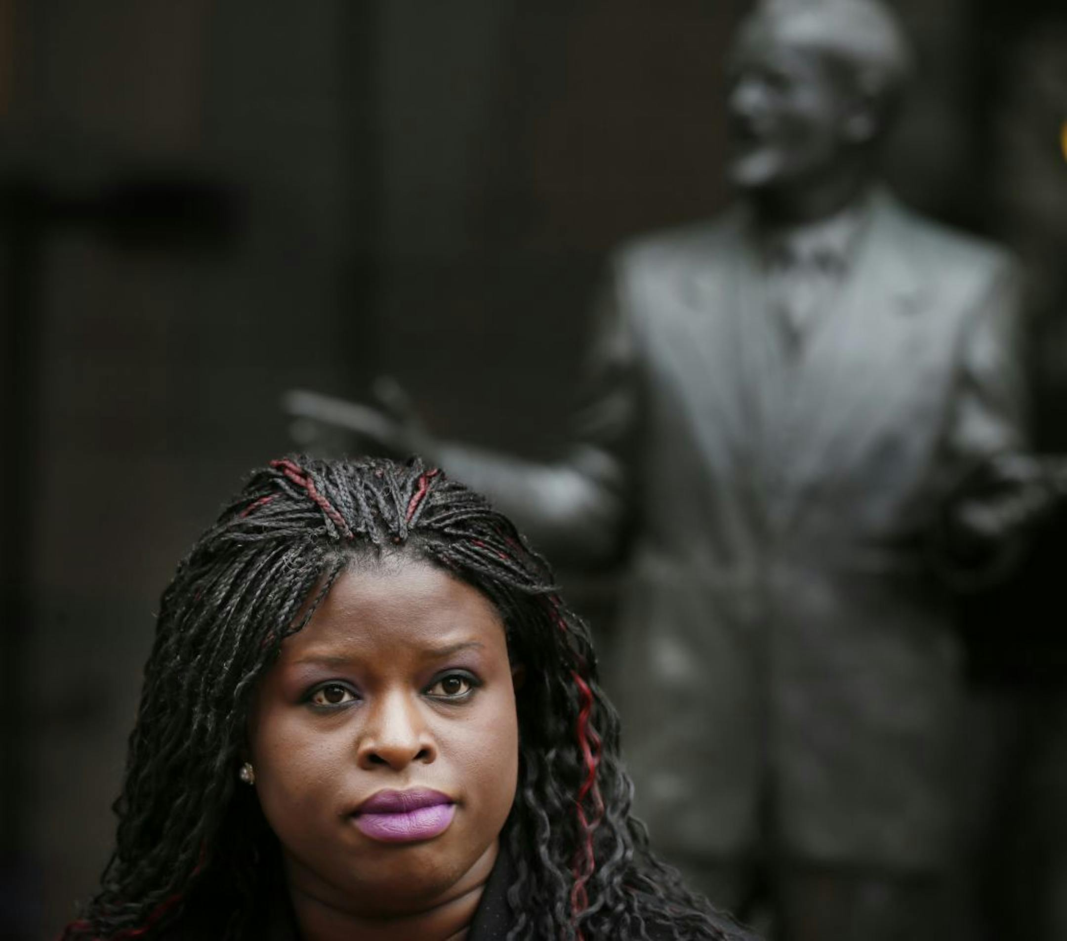 Nekima Levy Pounds, Minneapolis NAACP president, spoke Thursday outside Minneapolis City Hall during a news conference on police reform.