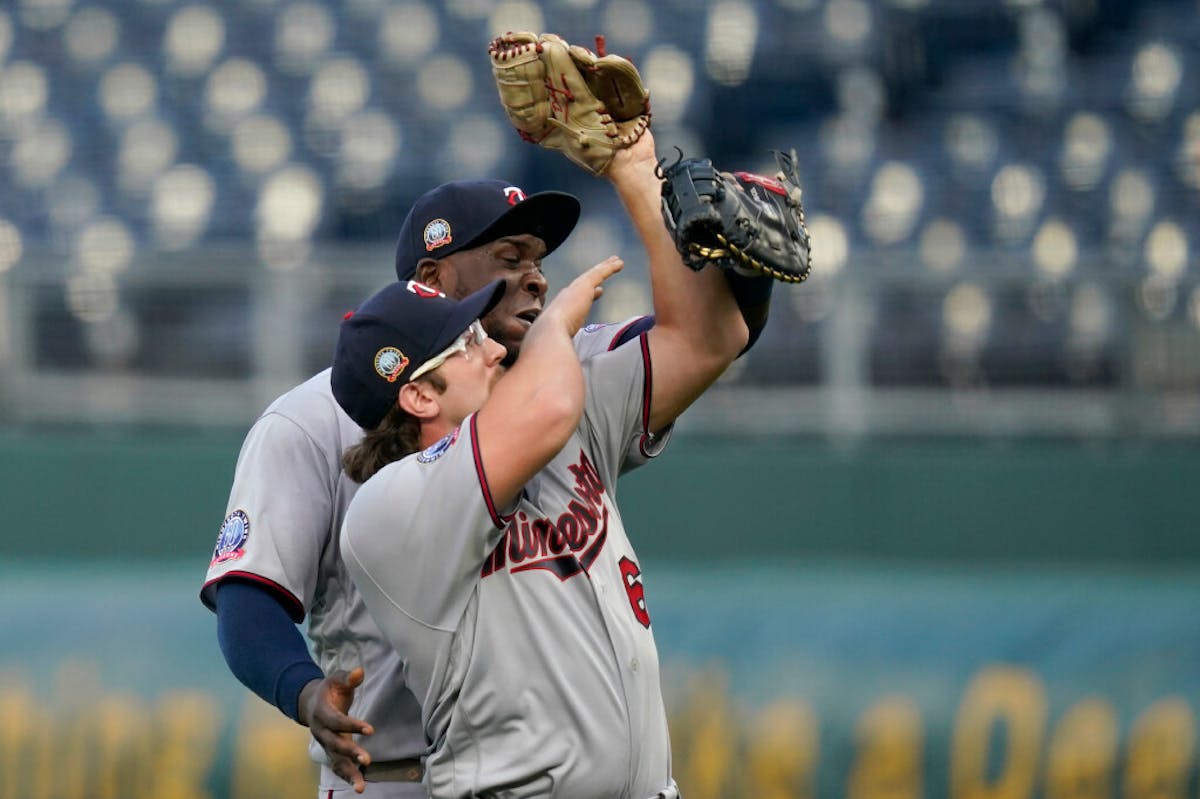 Miguel Sano banged into Twins pitcher Randy Dobnak while catching a pop-up on Saturday. He smacked into two more teammates during Sunday's game.