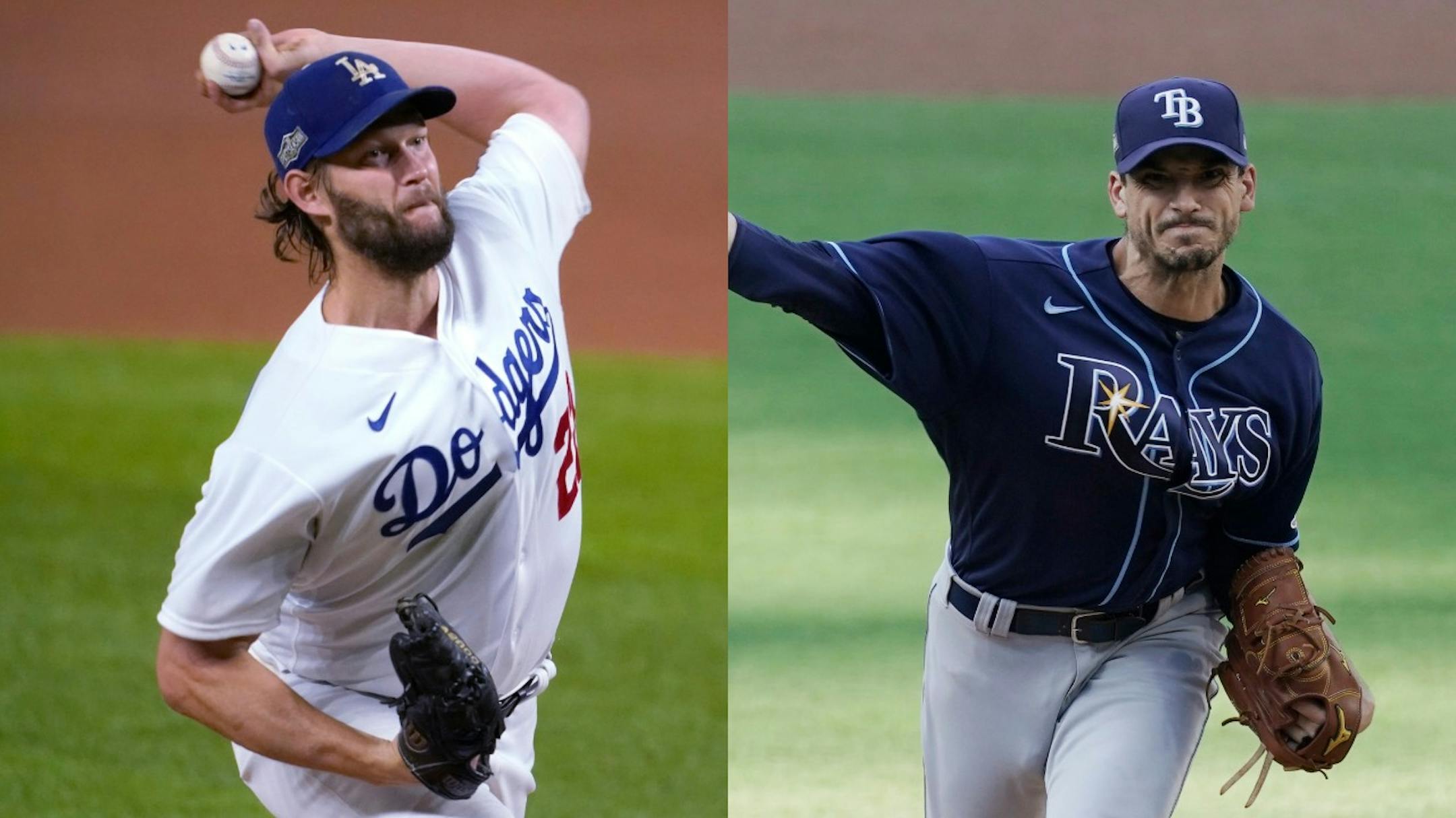 Dodgers starter Clayton Kershaw (left) has a 175-76 record with a 2.45 ERA in 13 major league seasons. But he has struggled in the postseason, where he has an 11-12 record with a 4.31 ERA. Rays starter Charlie Morton (right), in his 13 major league seasons, owns a 93-89 record with a 4.08 ERA. But he's been at his best in the postseason, where he has a 7-2 record with a 2.84 ERA.