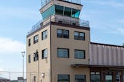 The air traffic control tower at Duluth International Airport.