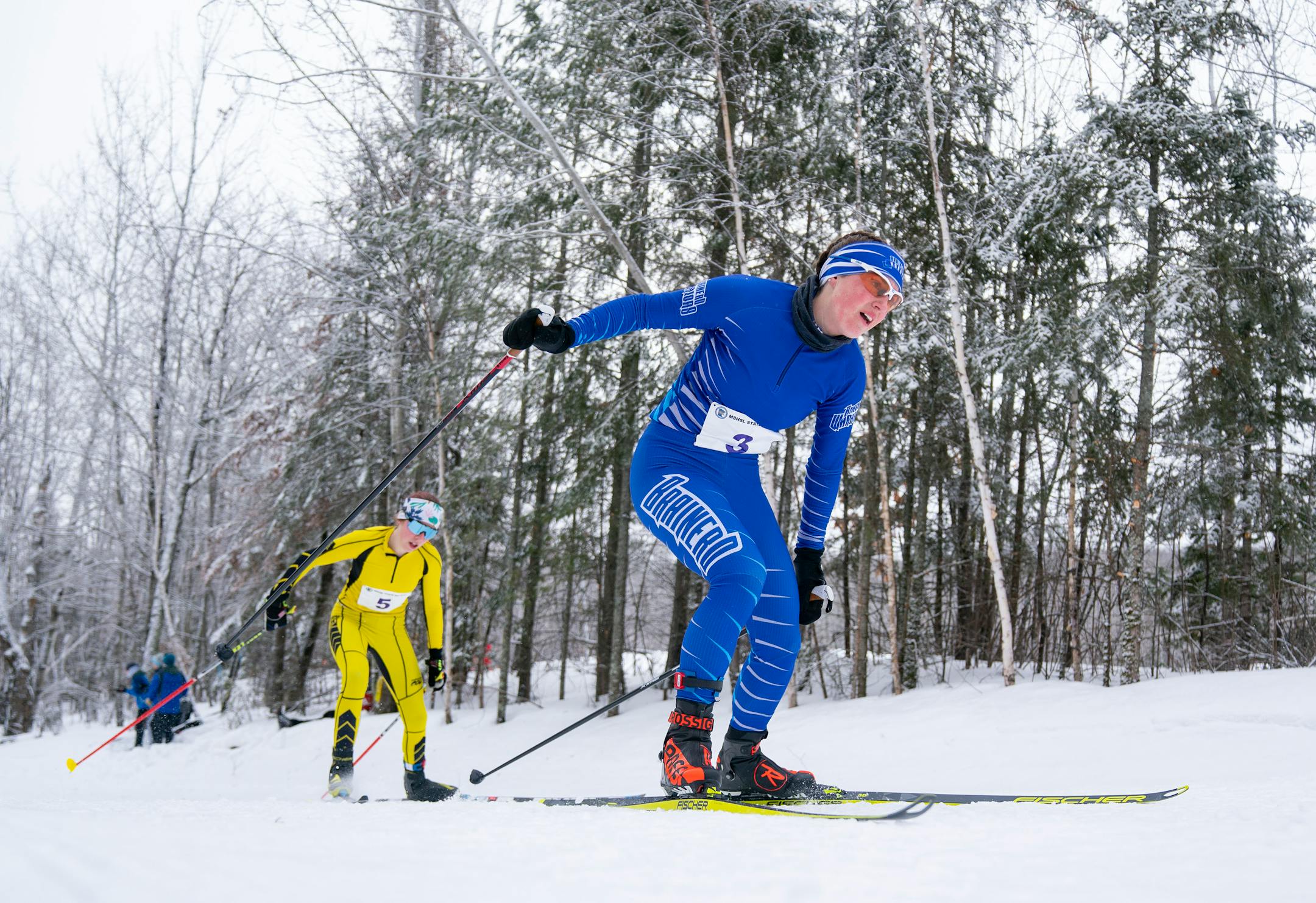 Brainerd nordic skier Cally Robertson (3) competes in the girl's team sprint qualification race during the MSHSL Boys and Girls Nordic Ski Racing Meet.