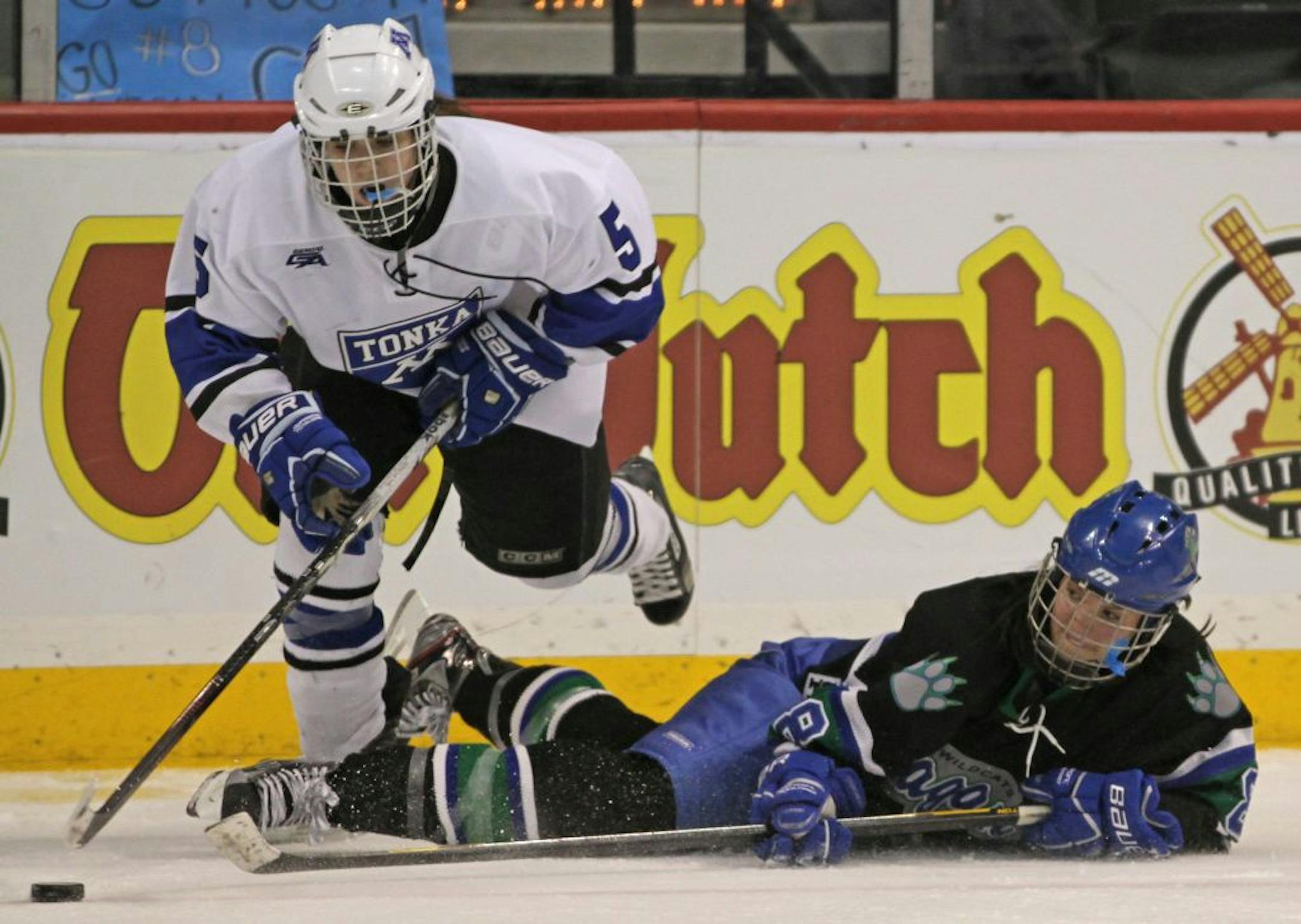 Sidney Morin, left, and Minnetonka skated past Megan Wolfe and Eagan on their way to a second consecutive Class 2A title. Both talented players return for their senior seasons.