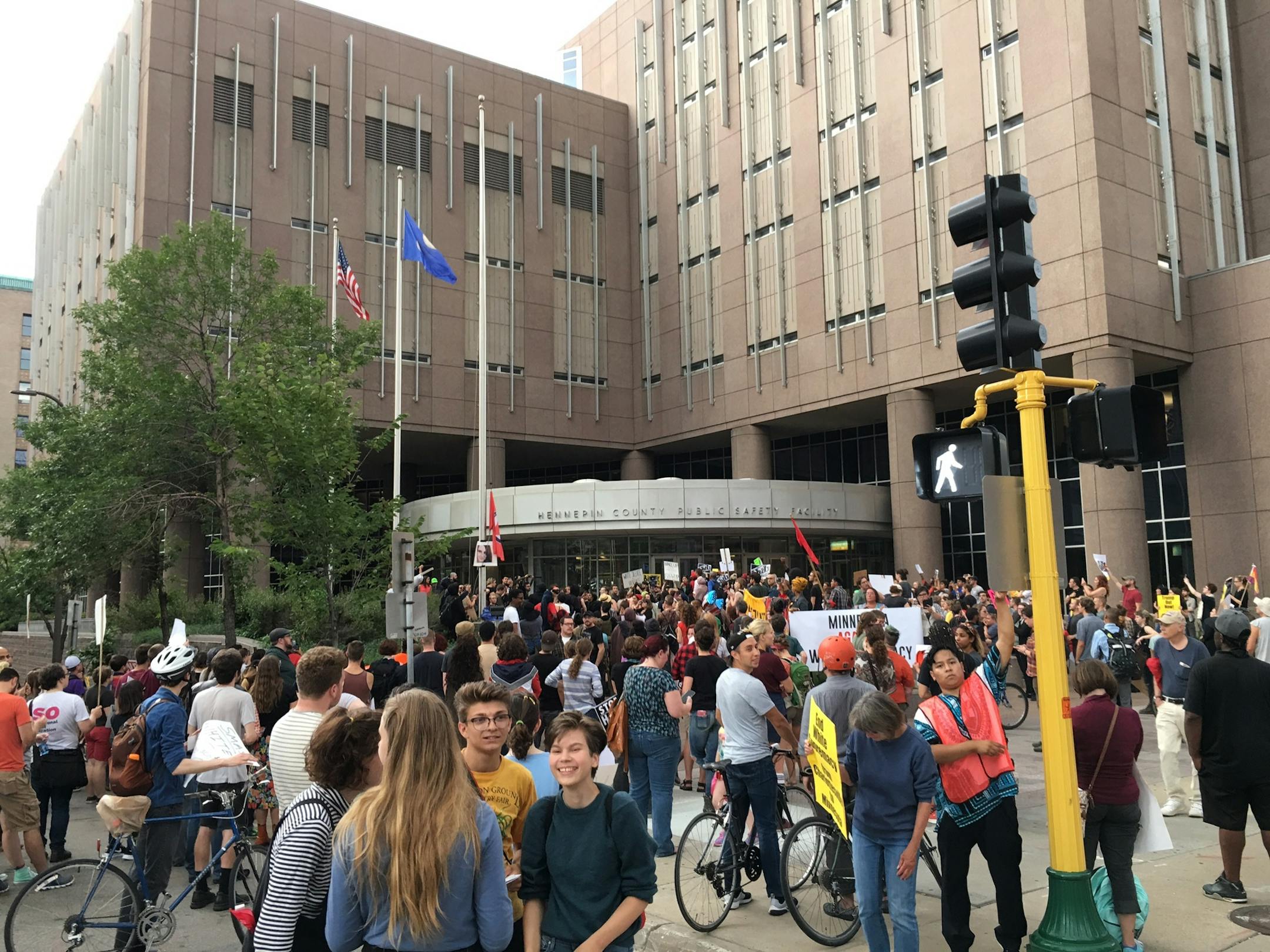 Protesters in downtown Minneapolis Monday.