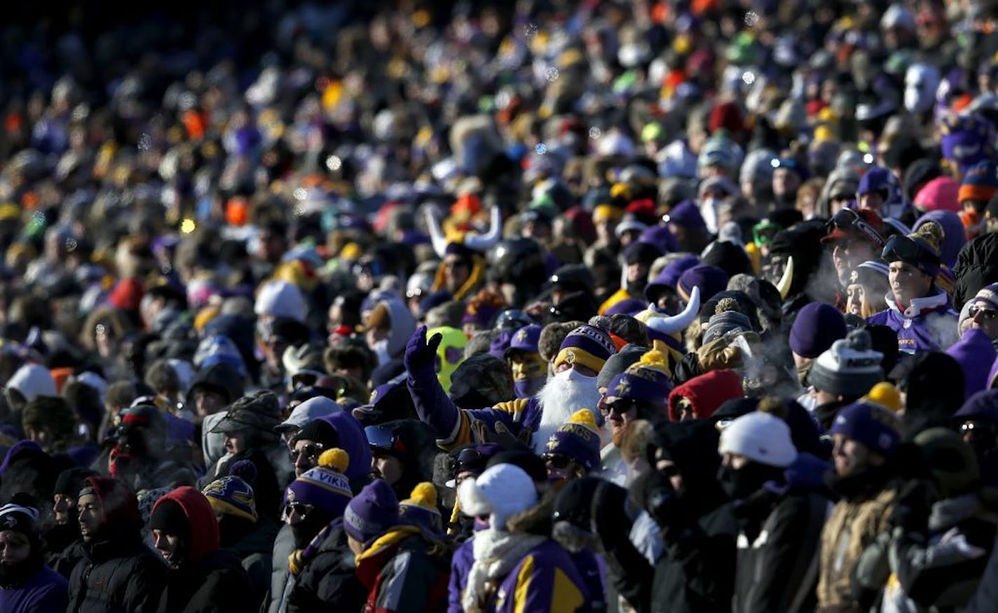 Fans braved the cold weather at TCF Bank Stadium. Temperature at kickoff was minus -6 degrees. ] CARLOS GONZALEZ � cgonzalez@startribune.com - January 10, 2016, Minneapolis, MN, TCF Bank Stadium, NFL, Minnesota Vikings vs. Seattle Seahawks