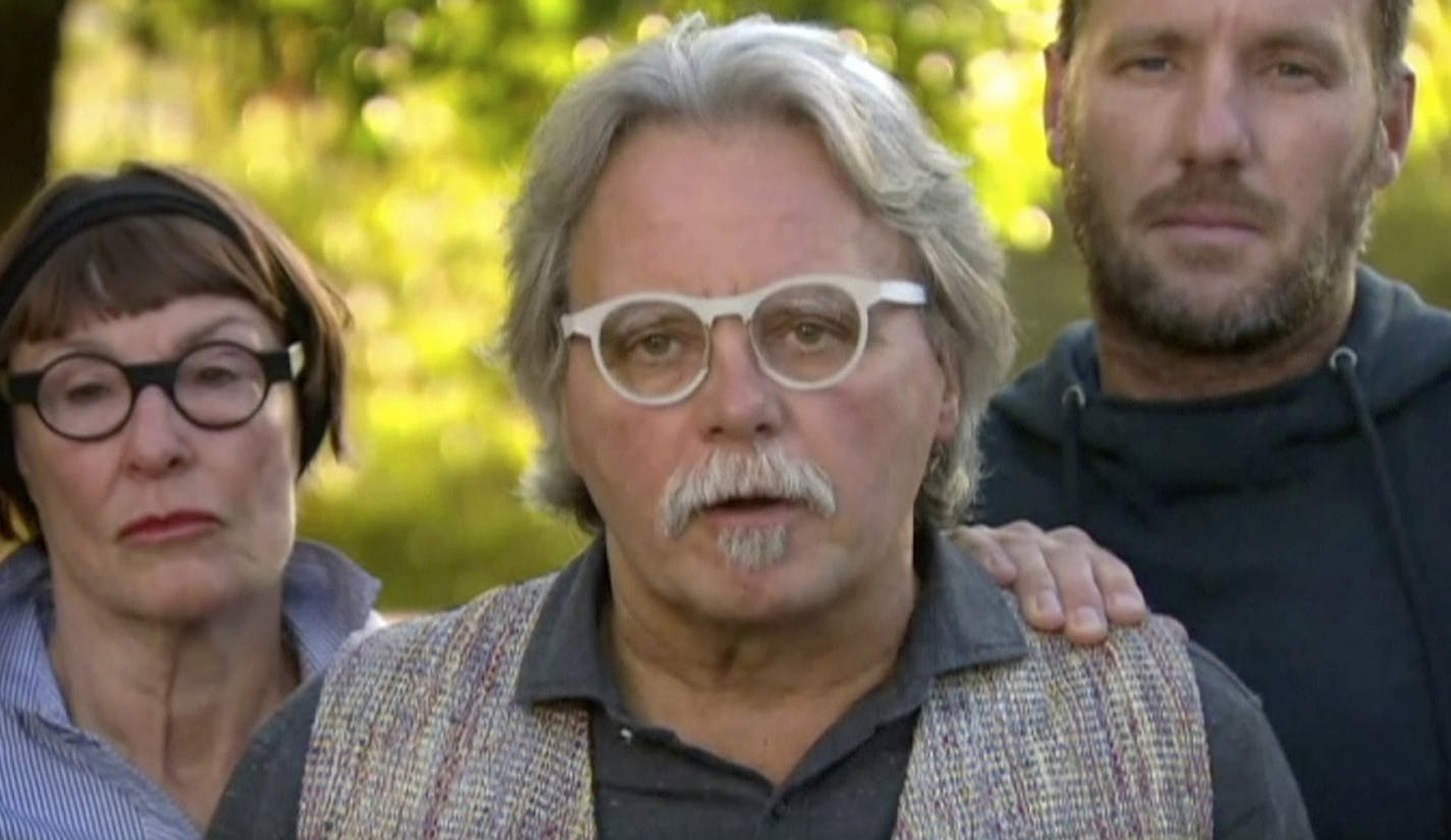 In this image made from video, John Ruszczyk, father of Justine Damond, an Australian woman who was shot dead by a Minneapolis police officer, holds a press conference with his family in Sydney Tuesday, July 18, 2017. The death of Damond, a 40-year-old meditation teacher who was reportedly dressed in her pajamas, was shot late Saturday. The story has led Australian network newscasts and was splashed across newspapers' front pages on Tuesday. (Channel 9 via AP)