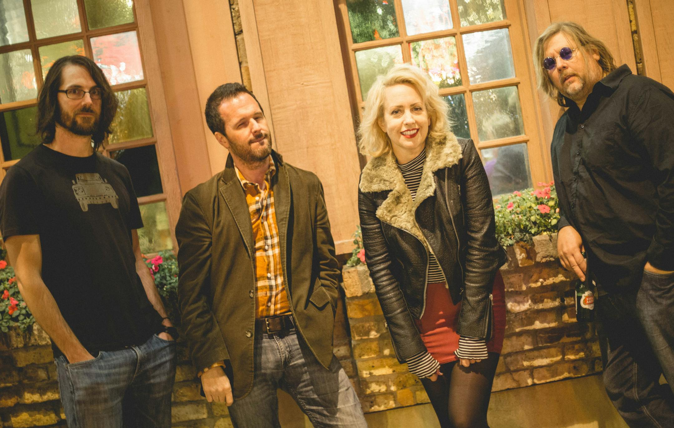 Photo by Joe Pollock: Courtney Yasmineh with her rock band. From left, John Lehmkuhl, Jon James, Yasmineh and Rob Genadek,