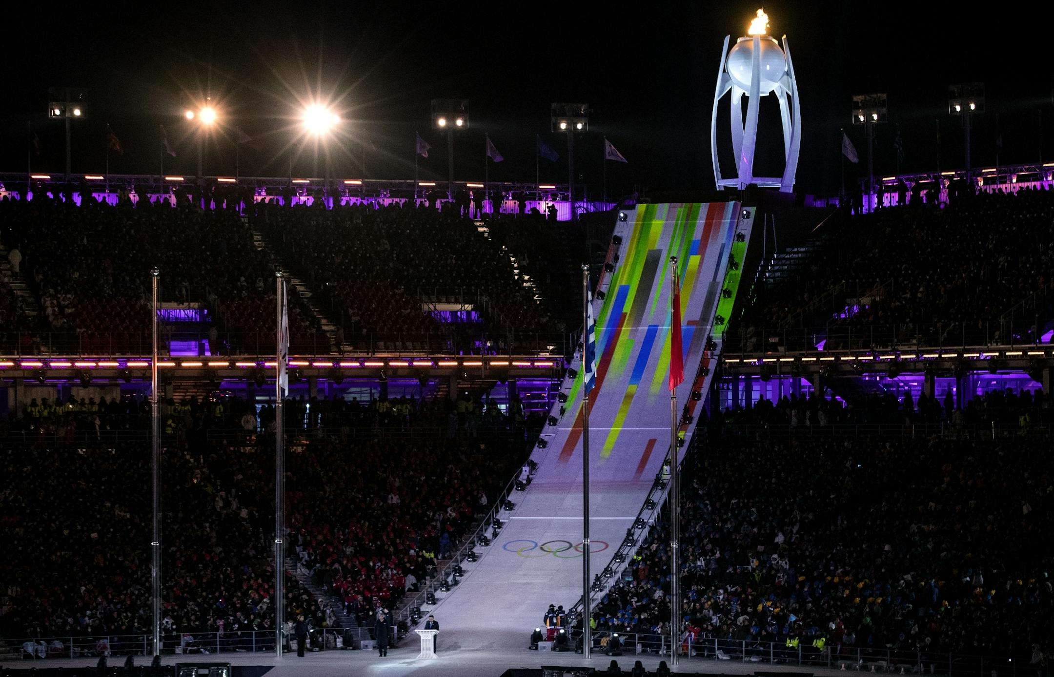 The Olympic cauldron at Pyeongchang Olympic Stadium during Closing Ceremony on Sunday.