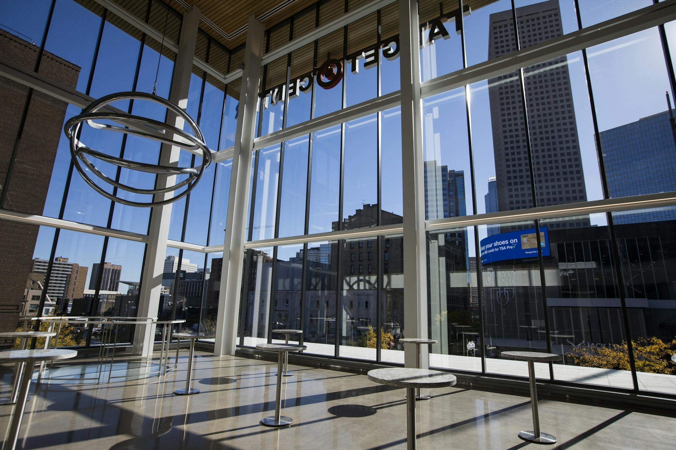 A lounge area with natural light at Target Center.