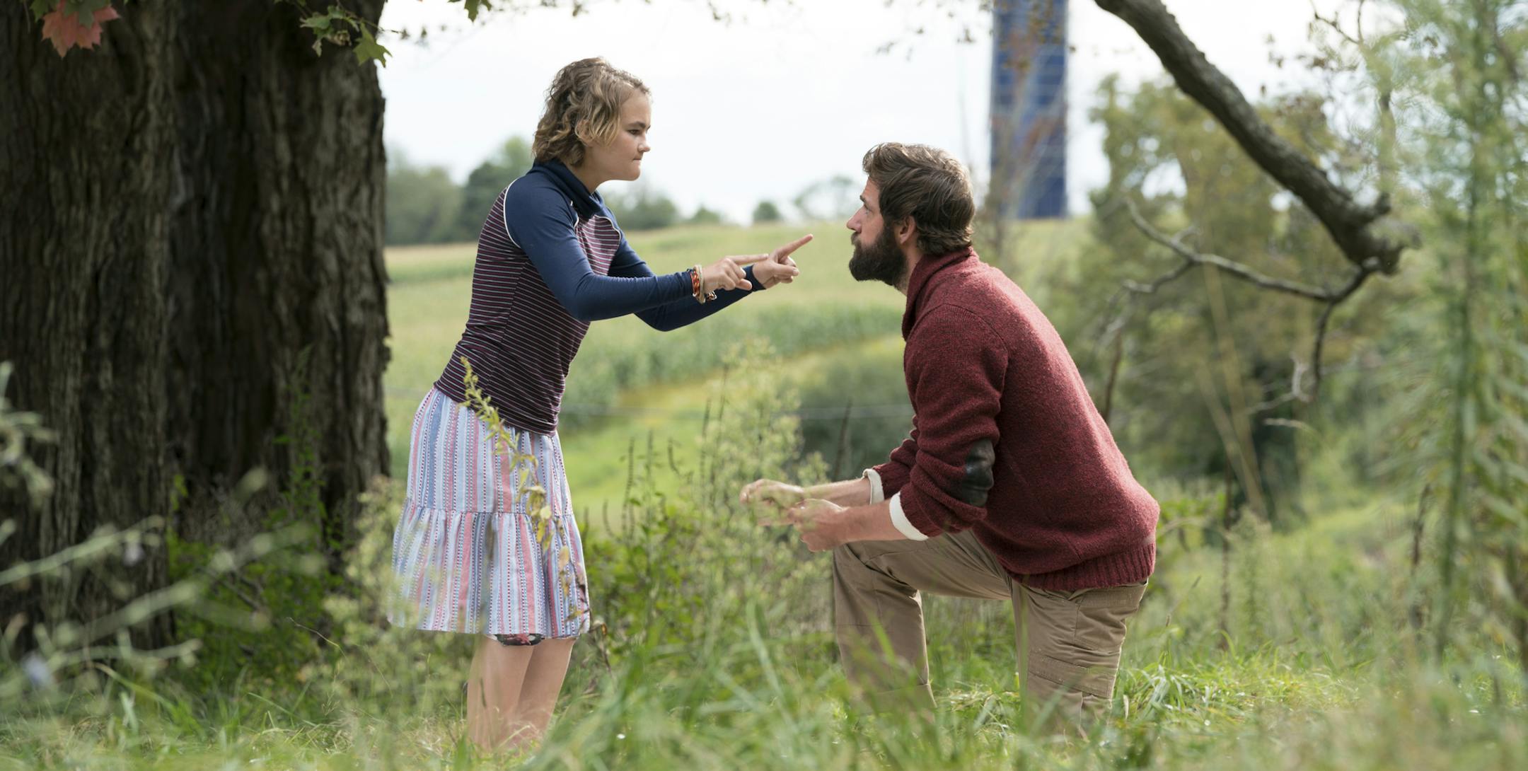Millicent Simmonds and John Krasinski in "A Quiet Place."