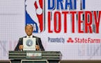NBA Deputy Commissioner Mark Tatum announces that the Timberwolves had won the eleventh pick during the NBA draft lottery in 2019.