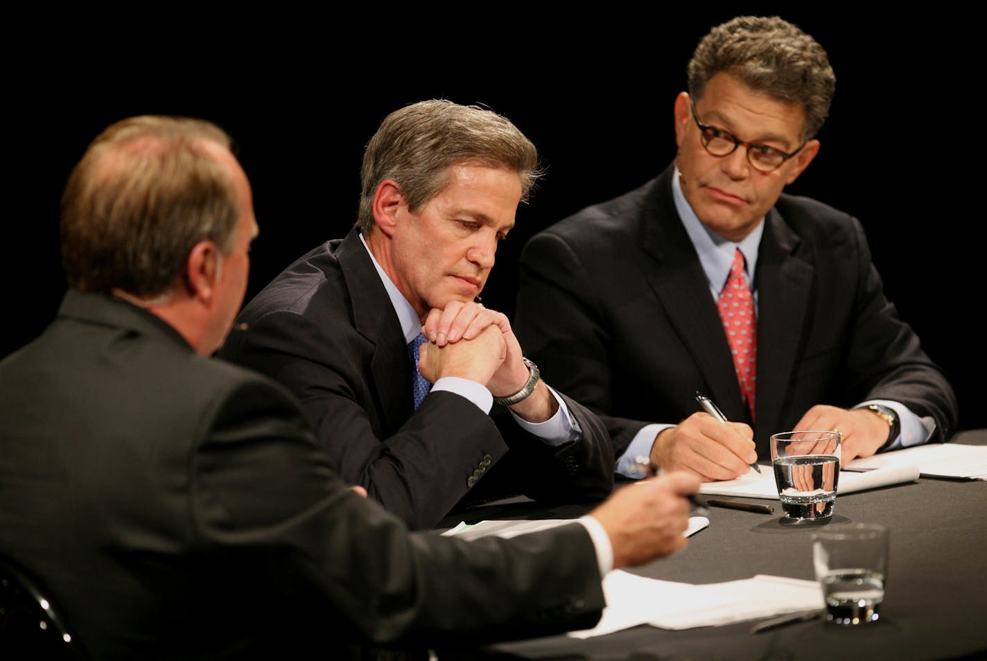 KYNDELL HARKNESS &#xef; kharkness@startribune.com] Candidates Dean Barkley, Sen. Norm Coleman, and Al Franken answered questions during the second of five US Senatorial debates held ay Breck School.