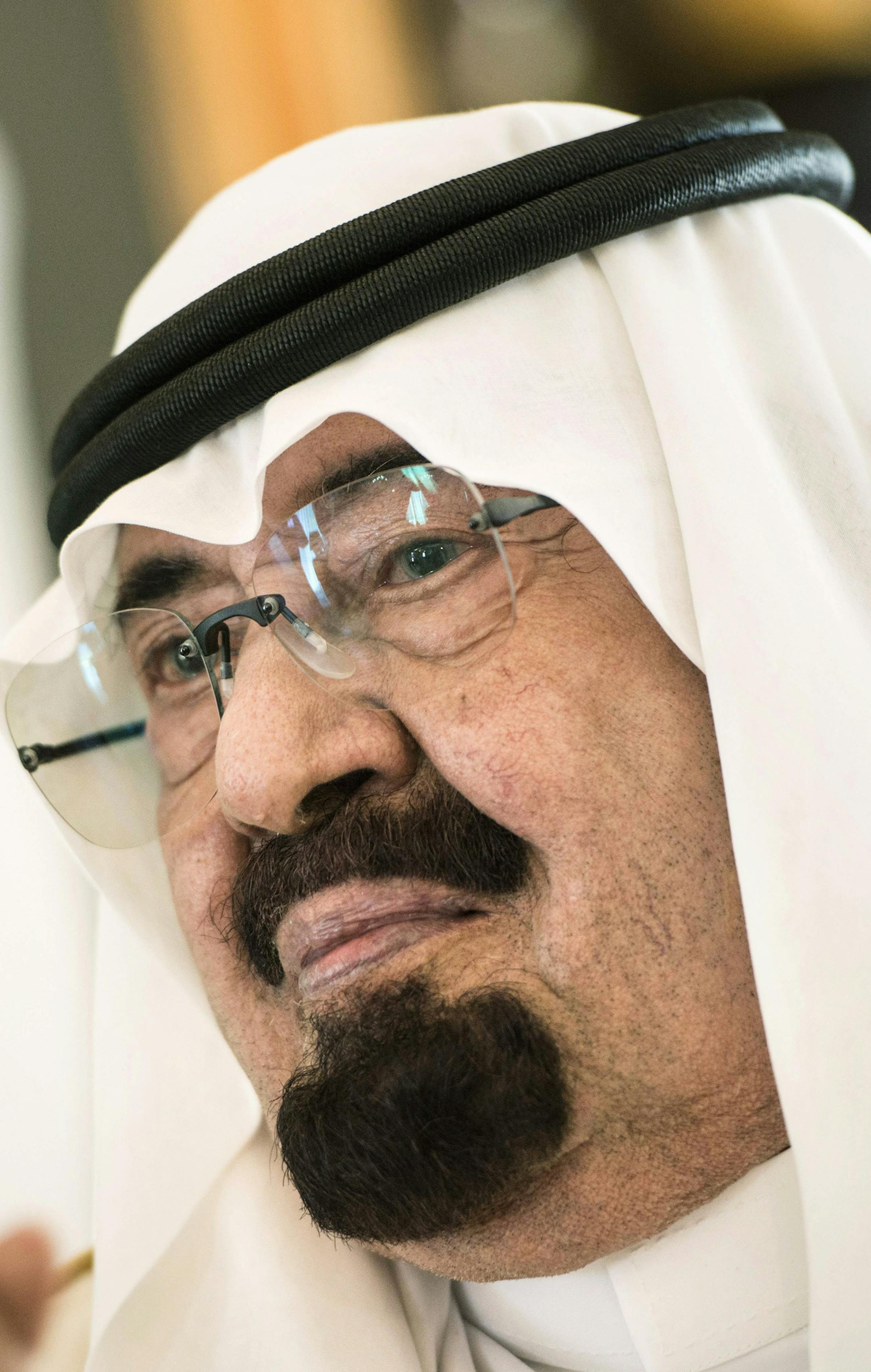 Saudi King Abdullah listens to U.S. Secretary of State John Kerry speak before a meeting at the King's private residence on June 27, 2014 in the Red Sea city of Jeddah, Saudi Arabia, Friday, June 27, 2014. Kerry also plans to meet King in what's expected to be a continuation of the talks about the Iraq insurgency. (AP Photo/Brendan Smialowski, Pool)