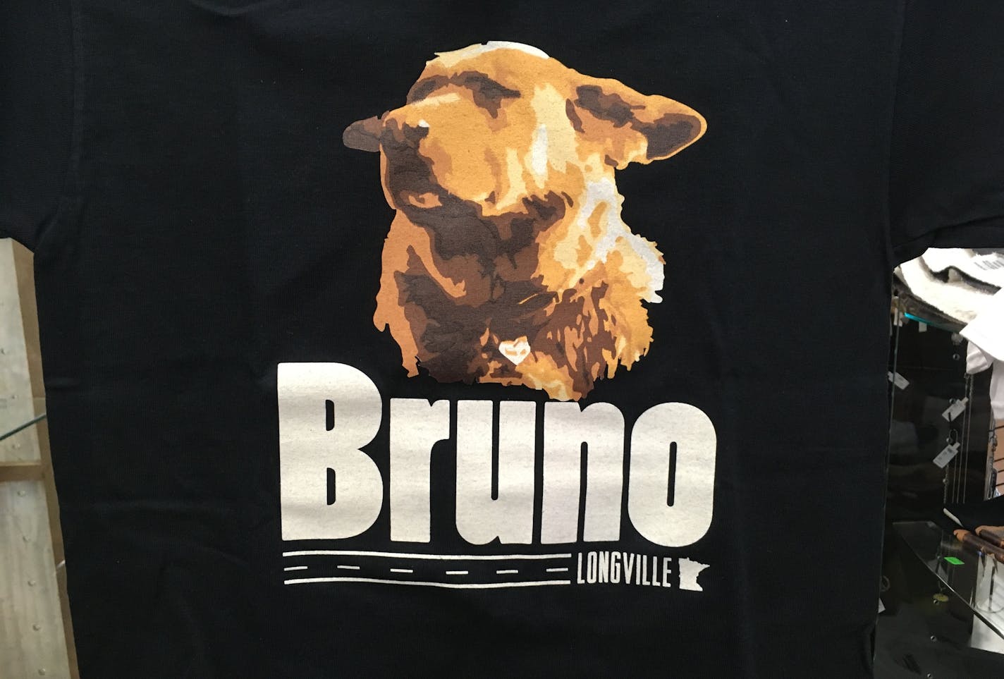 A local gift shop sells "Bruno" T-shirts, with the proceeds going to the comunity park.