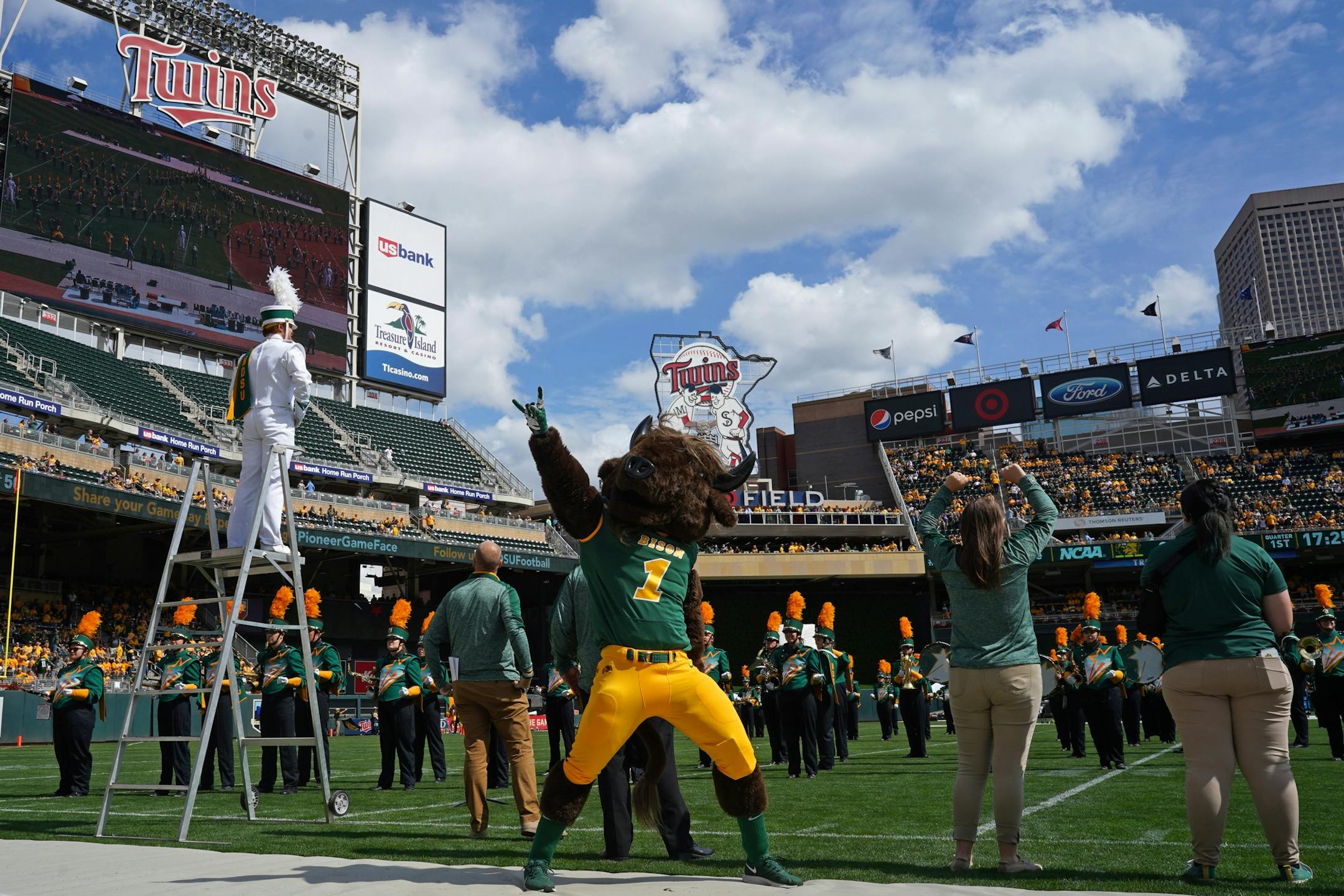 Thundar the North Dakota State Bison mascot rallied the crowd before Saturday's game against the Butler Bulldogs.