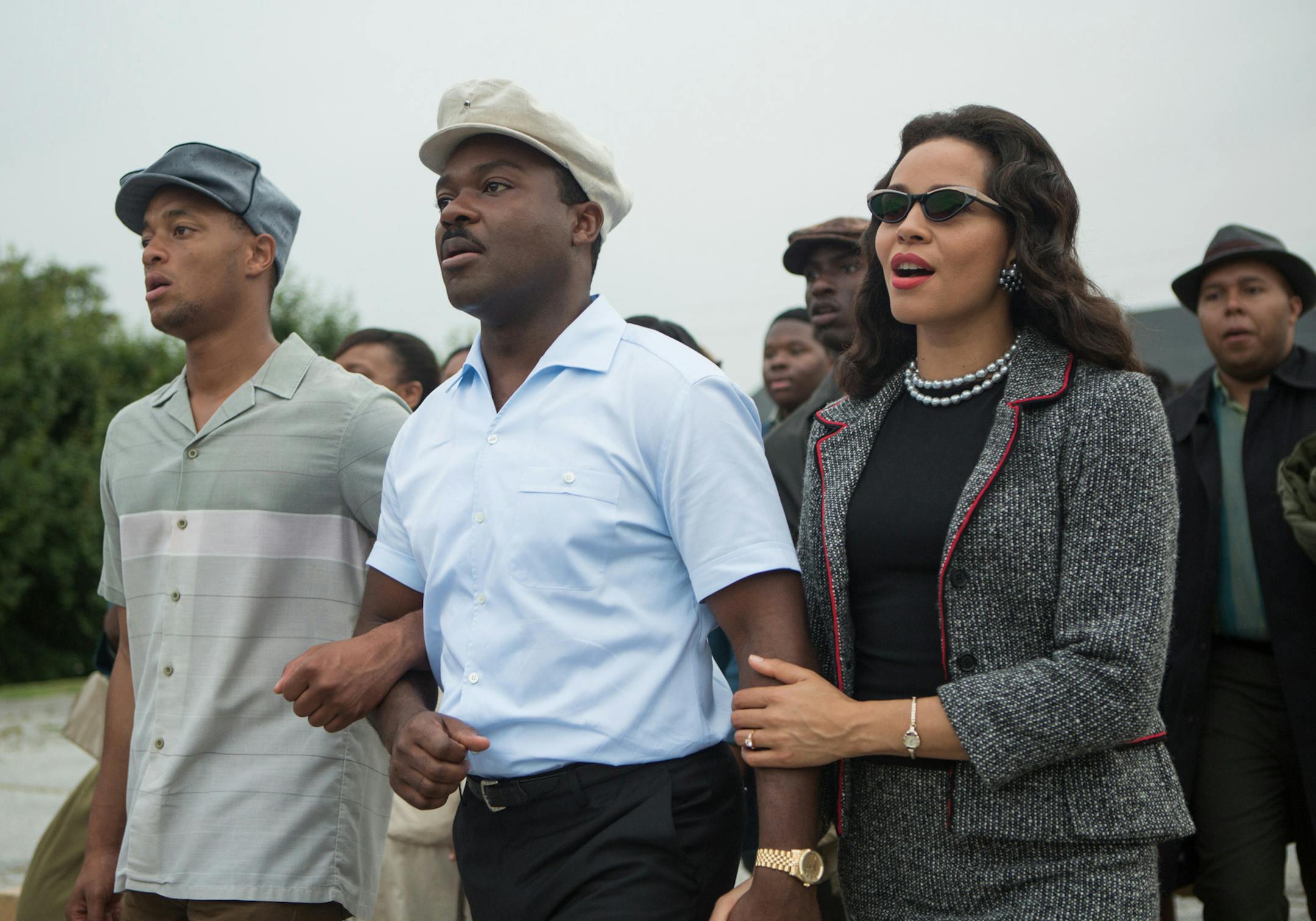 This photo released by Paramount Pictures shows, David Oyelowo, center, as Martin Luther King, Jr. and Carmen Ejogo, right, as Coretta Scott King in the film, "Selma," from Paramount Pictures and PathÈ. (AP Photo/Paramount Pictures, Atsushi Nishijima)
