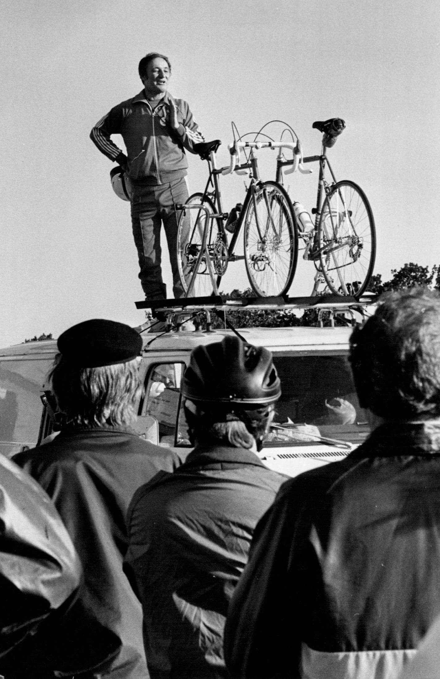 June 23, 1985 Jim Klobuchar gave a welcome speech Saturday morning before the group of 250 bikers left Monticello, Minn., for Osakis. The bikers spent the night there and headed for Breckenridge today. June 22, 1985 John Croft, Minneapolis Star Tribune