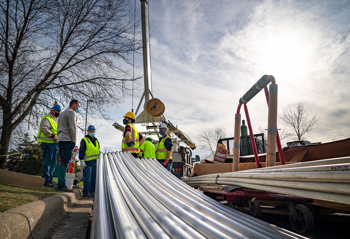 Jimmy Randolph, center, of Darcy Solutions, oversaw the installation of a geothermal heat transfer core at Steamfitters Pipefitters Local 455 in St. Paul.