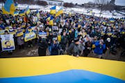Supporters of Ukraine gathered on the steps of the State Capitol to protest the Russian invasion of Ukraine in St. Paul on Sunday.