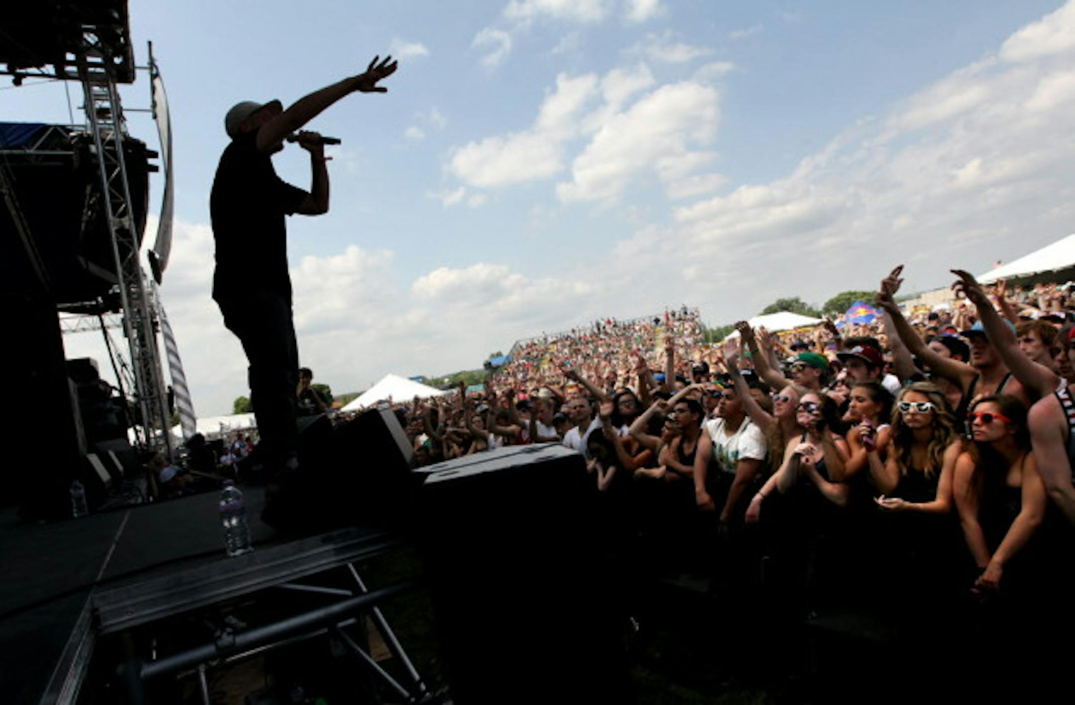 Evidence and fans soaked up the sunshine at last year's Soundset festival, which wasn't to last. / Courtney Perry for Star Tribune
