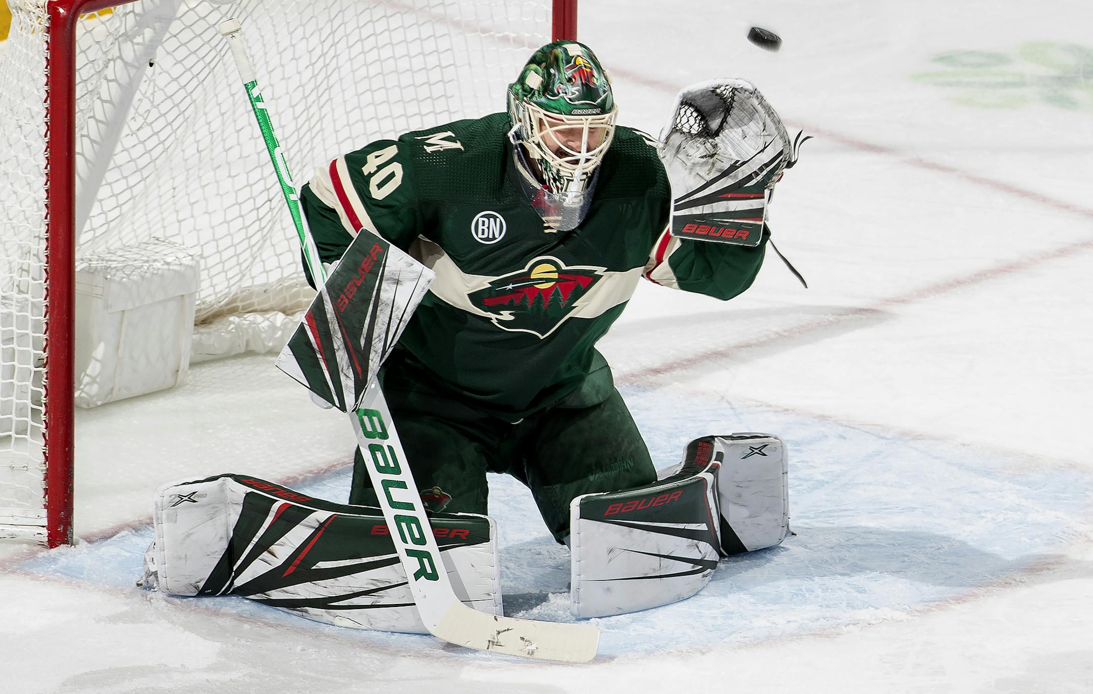 Wild goalie Devan Dubnyk made save in the third period. ] CARLOS GONZALEZ • cgonzalez@startribune.com – Minneapolis, MN – January 10, 2019, St. Paul, MN, Xcel Energy Center, NHL Hockey, Minnesota Wild vs. Winnipeg Jets