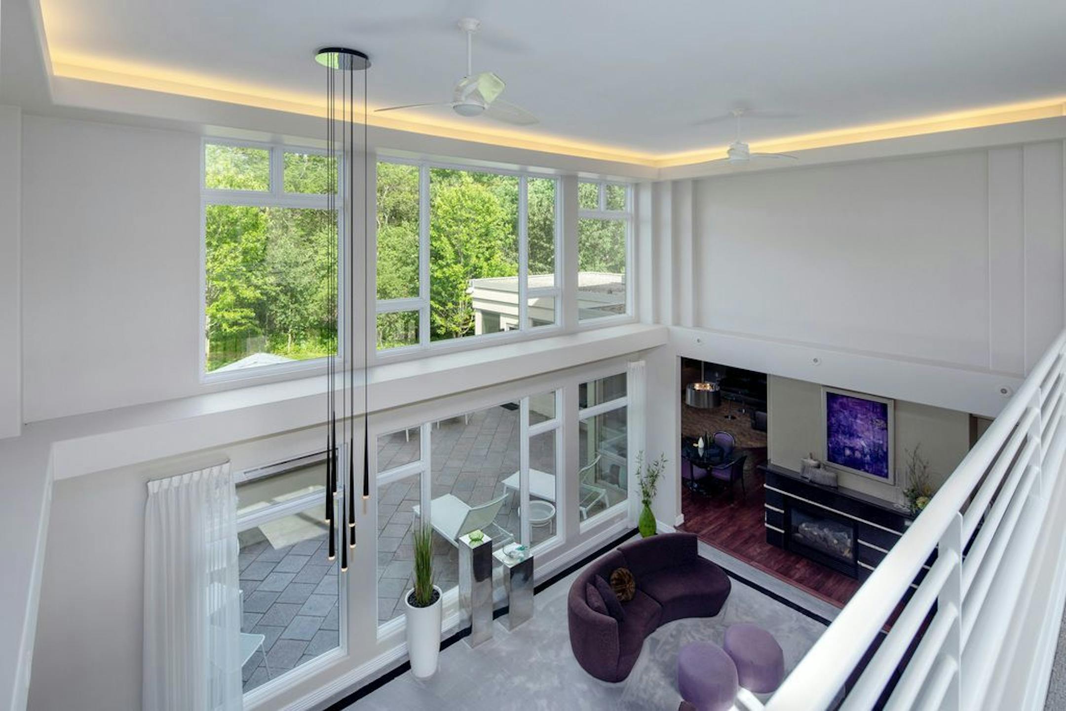 The view from the catwalk into the living room.