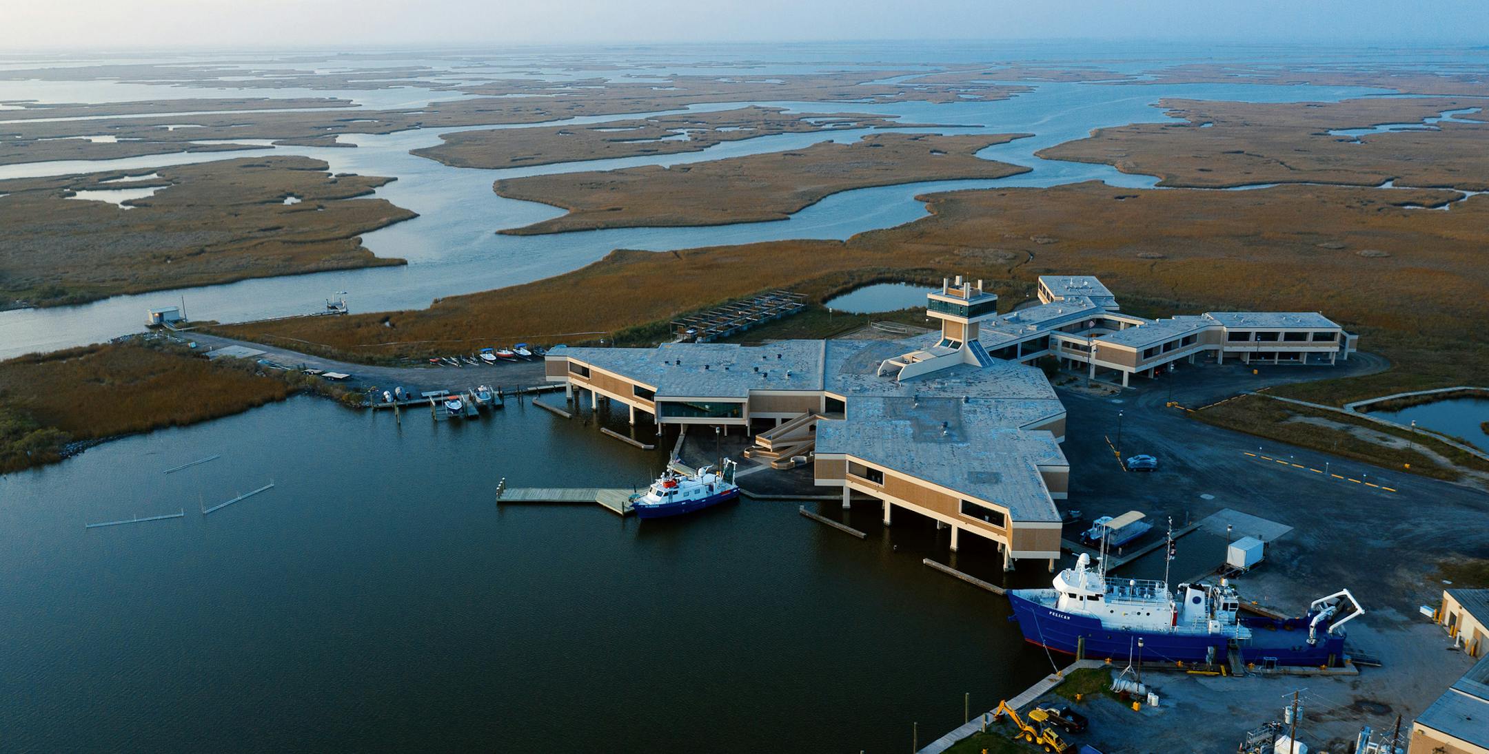 The W.J. DeFelice Marine Center in Cocodrie, La., on Dec. 9, 2019. Around the country, from New Jersey to Massachusetts, Virginia to Oregon, education centers and marine laboratories like this one are bracing against rising seas and a changing climate. (Bryan Tarnowski/The New York Times)
