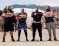 Four of the strongest men in the world [L-R] Brian Shaw, Nick Best, Eddie Hall and Robert Oberst from HISTORY&#x2019;s new nonfiction series &#x201c;T