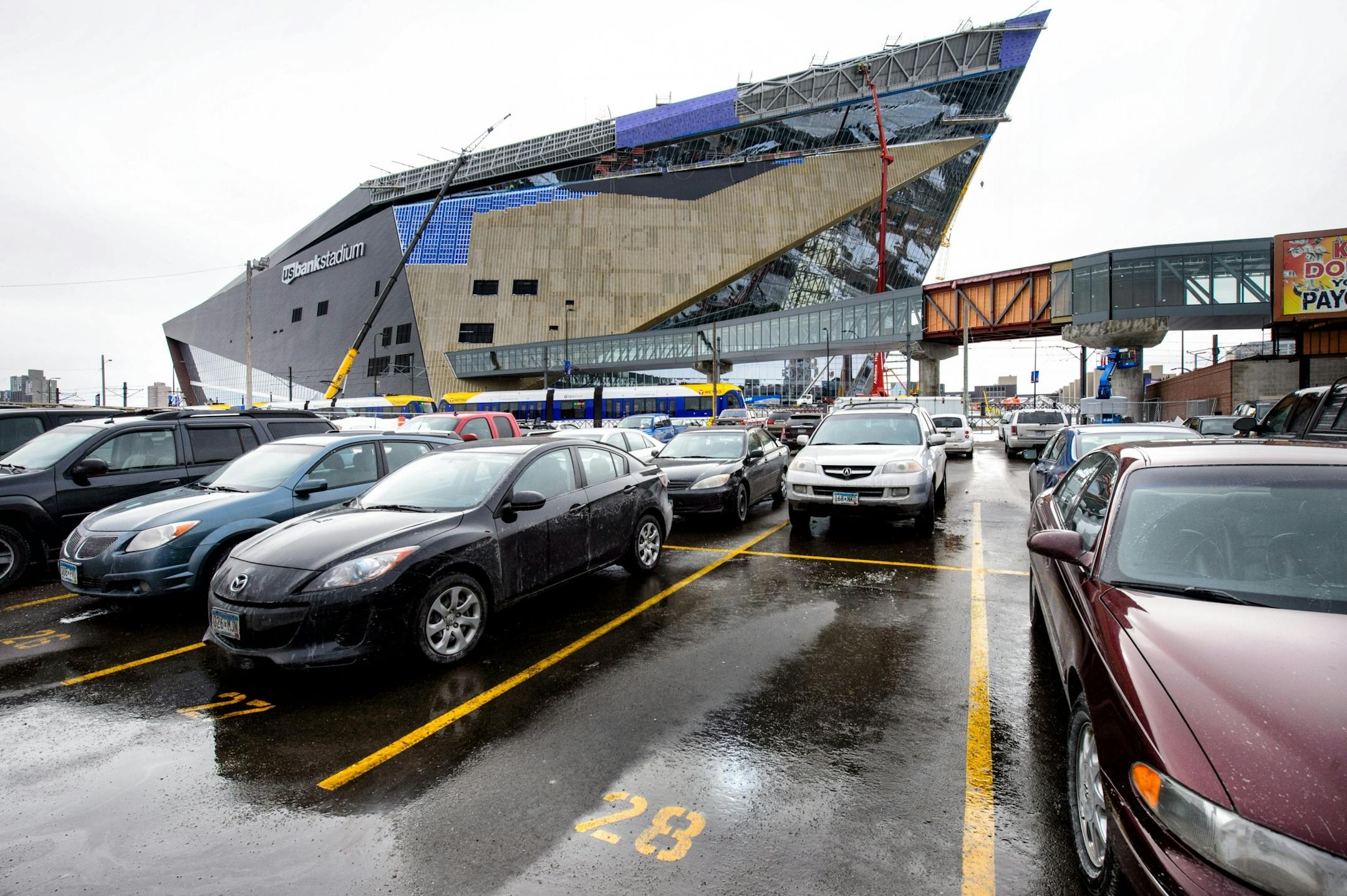 The surface parking lot at Chicago Ave and 3rd St. US Bank Stadium where the Minnesota Vikings will play in six months.